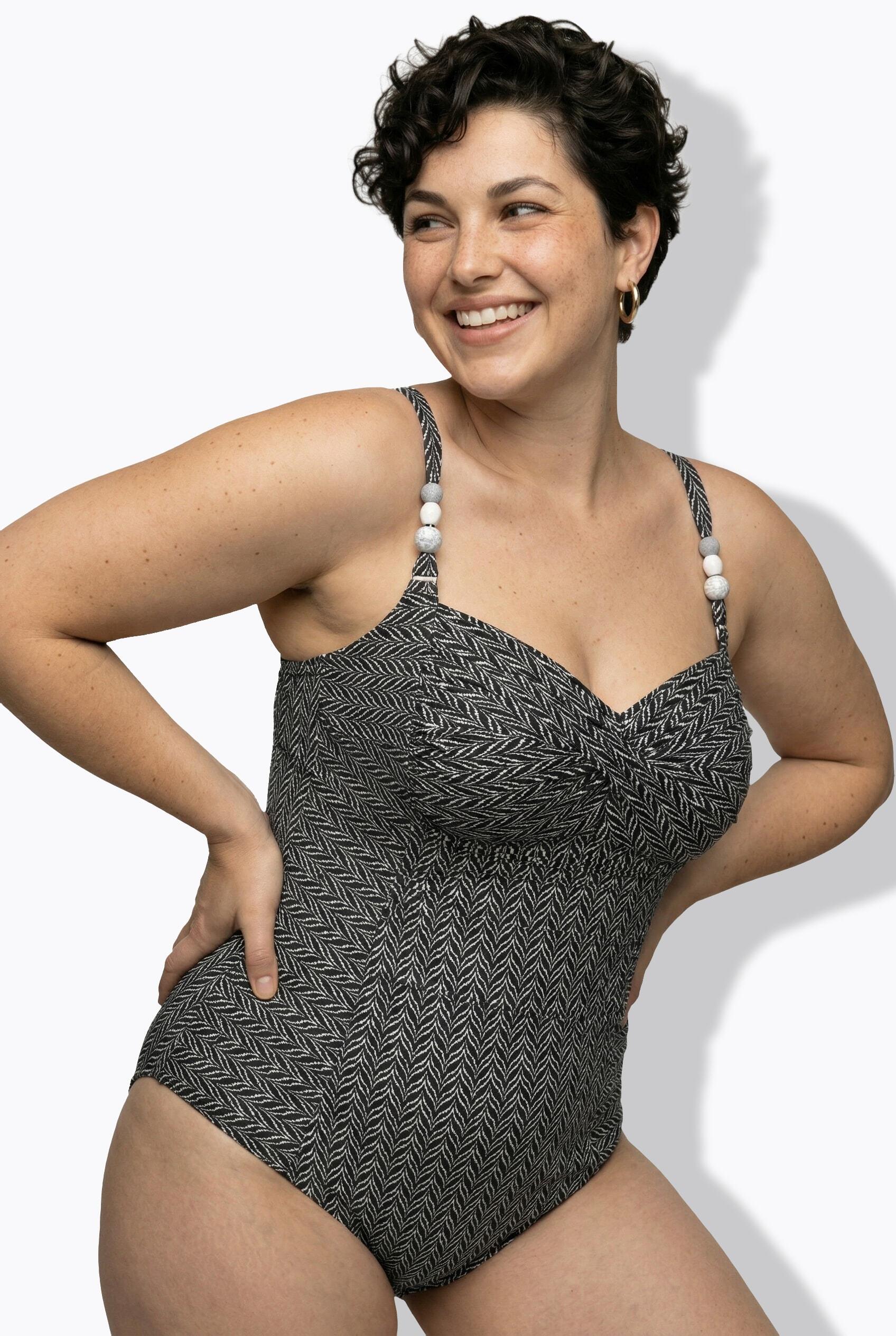 Femme Maillot de bain à bonnets souples drapé et matière texturée motif chevrons 5/7