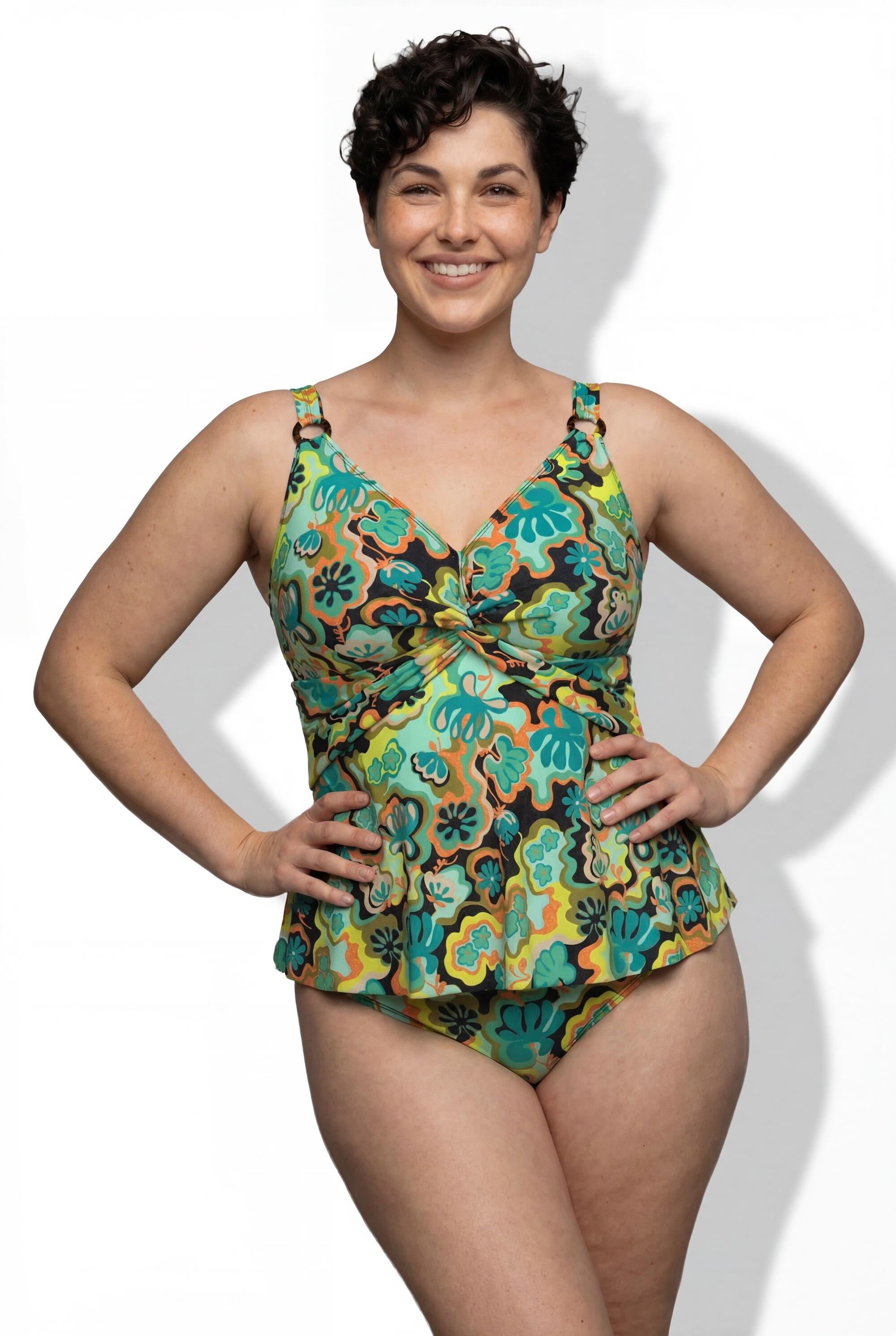 Dames Tankini boho-patroon zachte cups verstelbare bandjes gerecycled 5/7