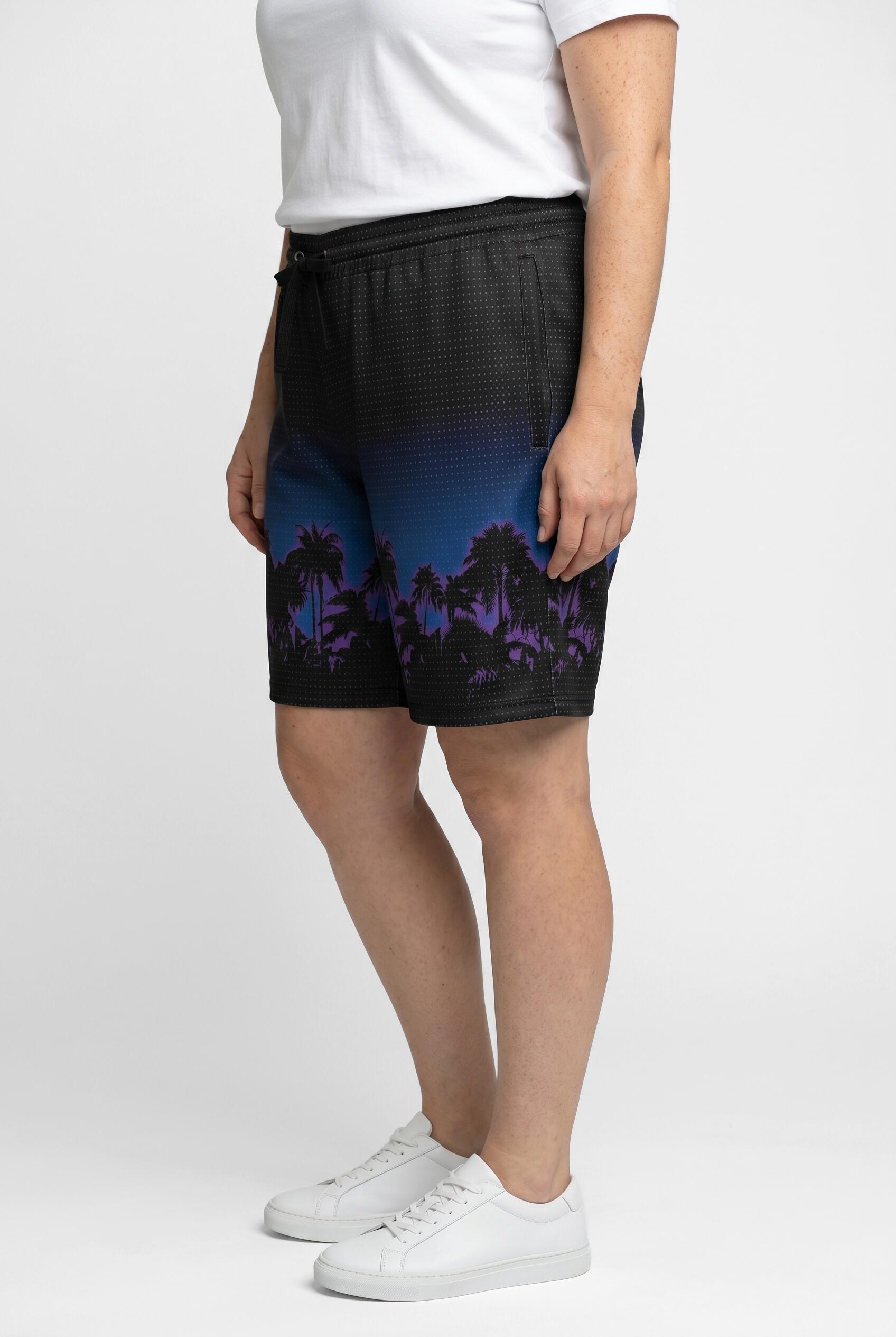 Femme Short technique jambe large et taille élastique bordure motif palmiers 3/7