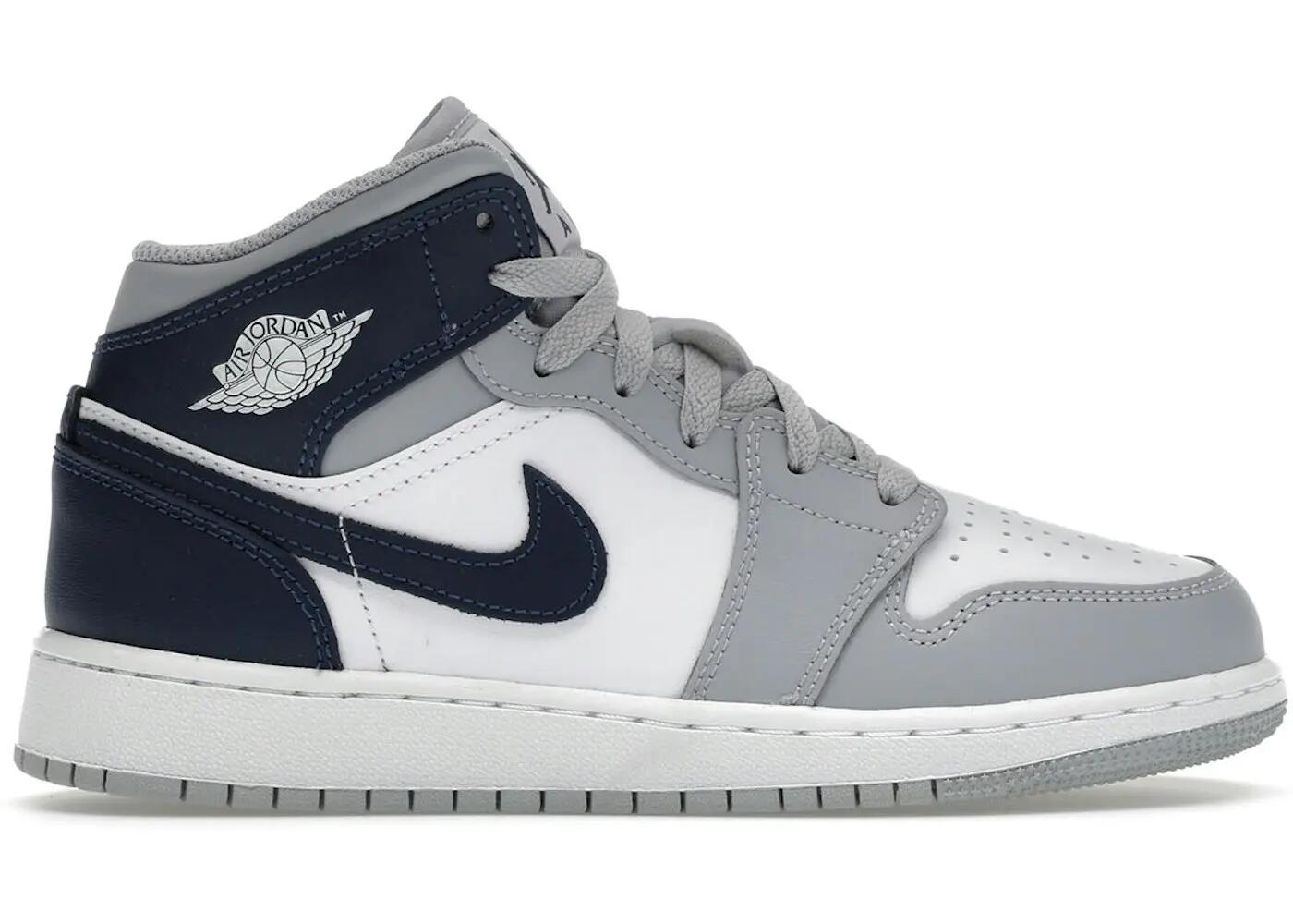 Jordan 1 Mid Wolf Grey Midnight Navy (GS) - Kids Mid-Top 1/1
