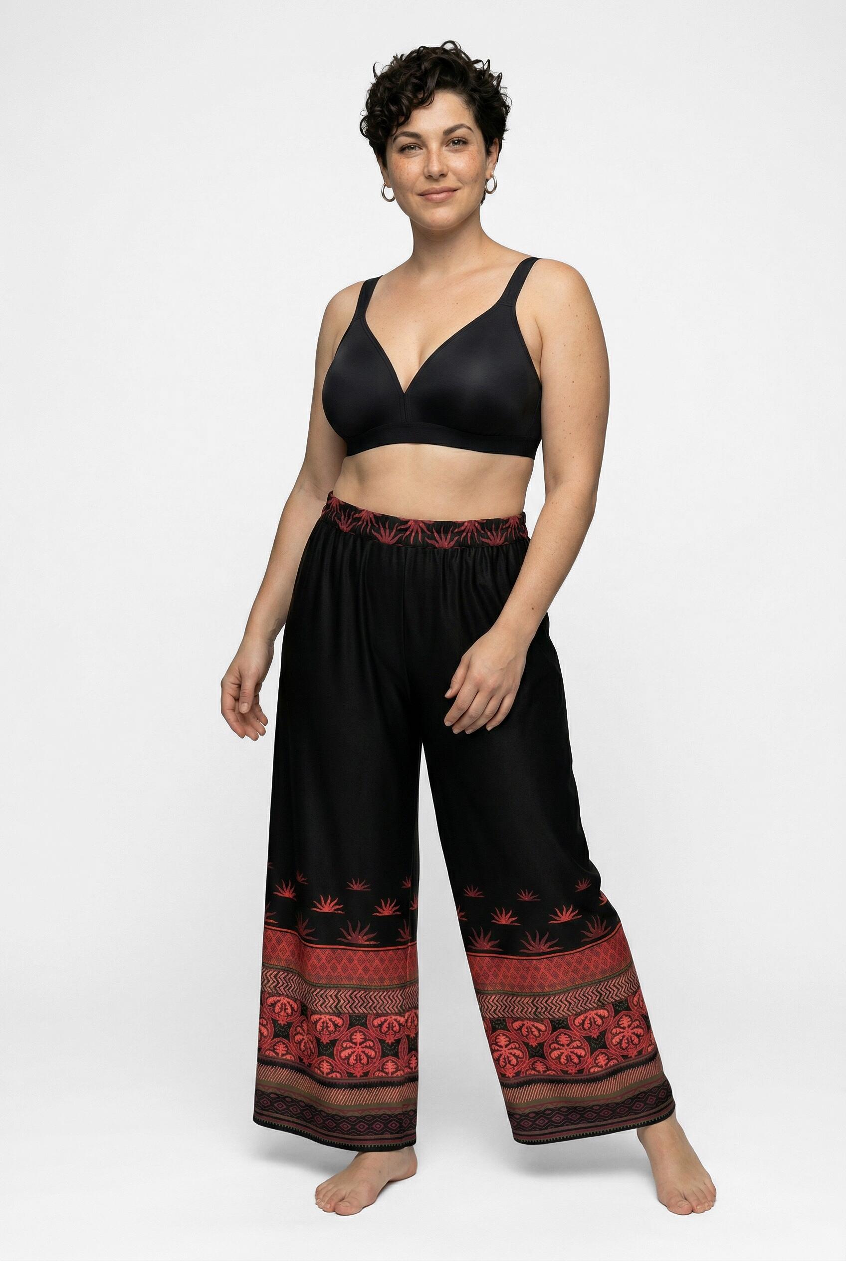 Femme Pantalon palazzo avec bordure jambe large et taille élastique 4/7