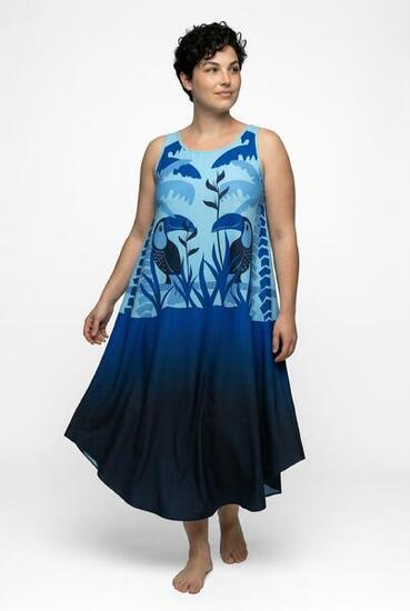 Damen Midikleid Tukan A-Linie Rundhals ärmellos