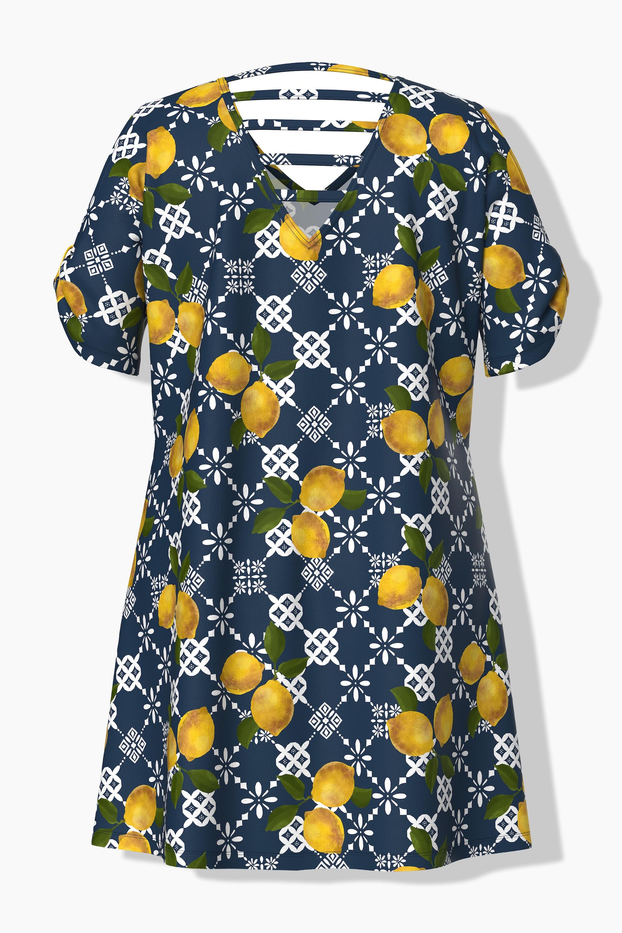 Femme Robe de plage motif citrons décolleté en V et manches courtes coupe évasée 7/7