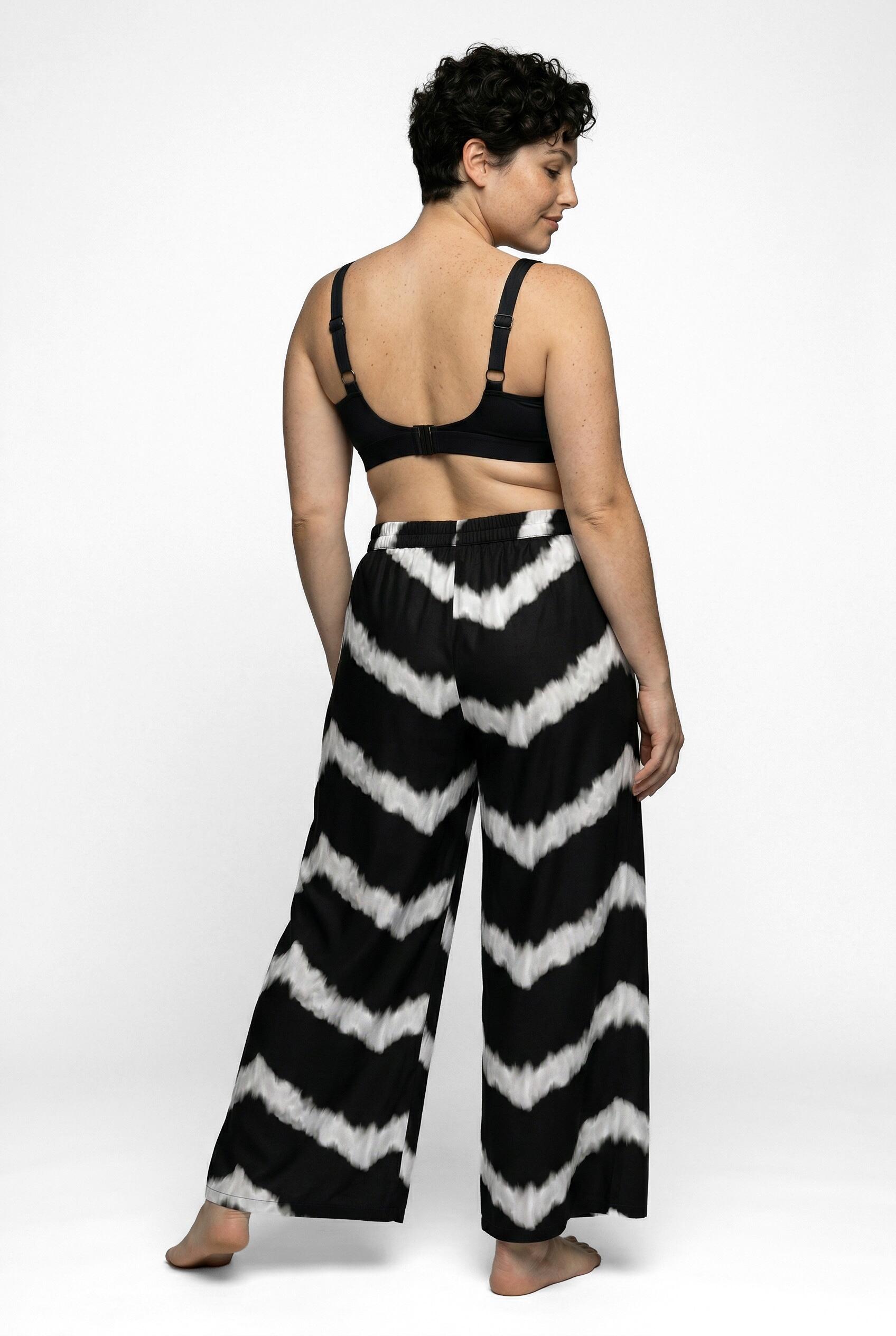 Femme Pantalon Palazzo motif à chevrons jambe large et taille élastique 2/7