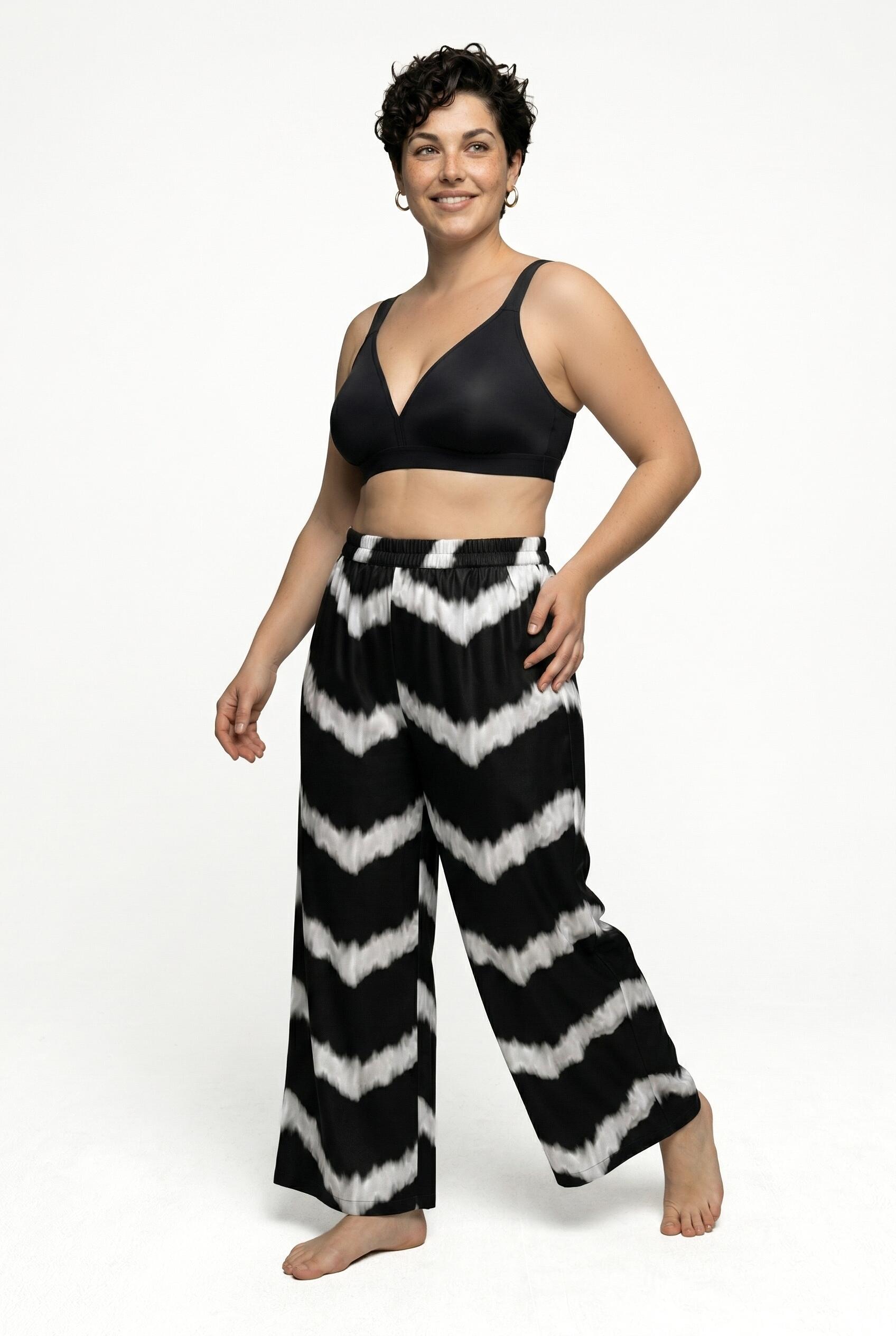 Femme Pantalon Palazzo motif à chevrons jambe large et taille élastique 4/7