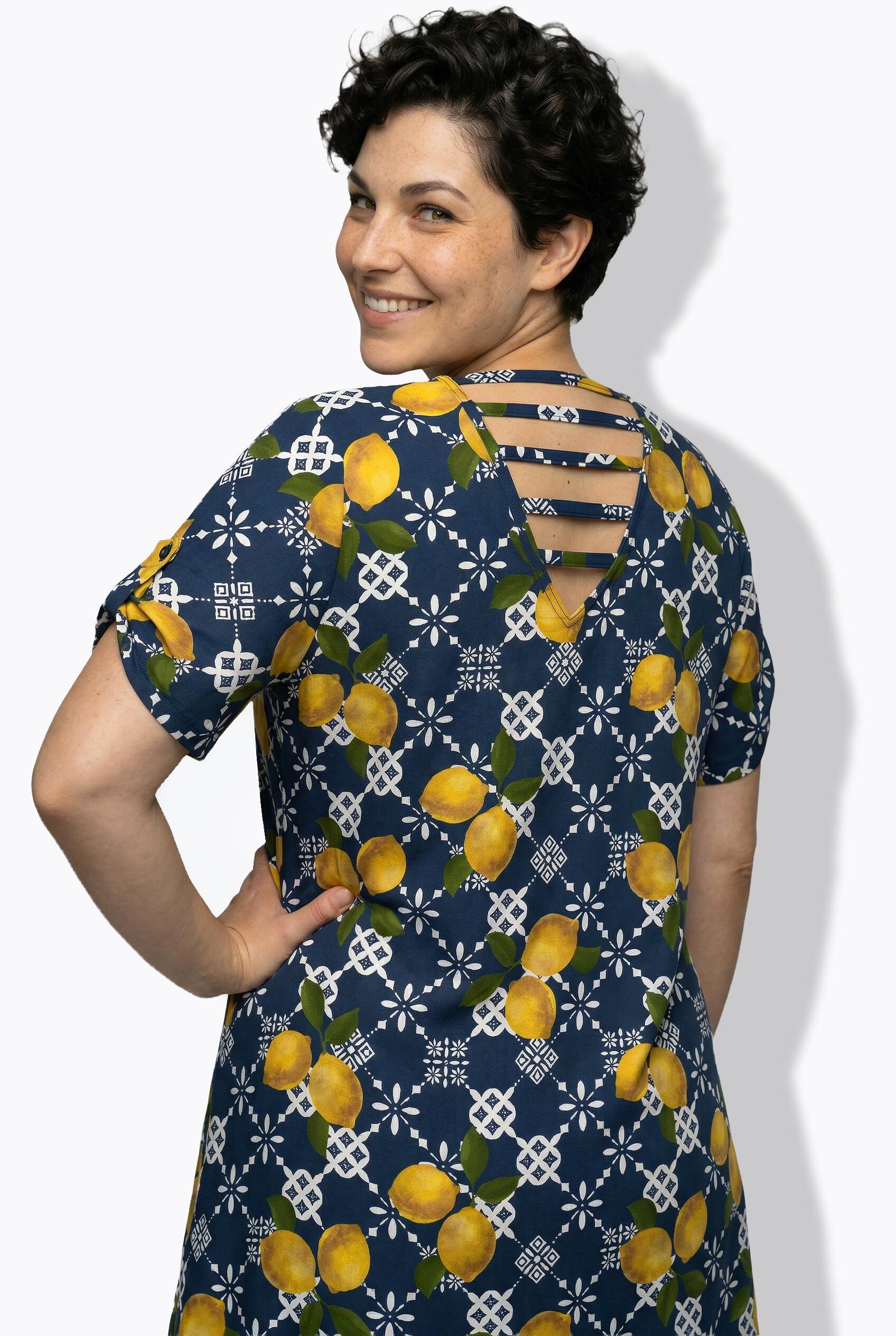 Femme Robe de plage motif citrons décolleté en V et manches courtes coupe évasée 4/7