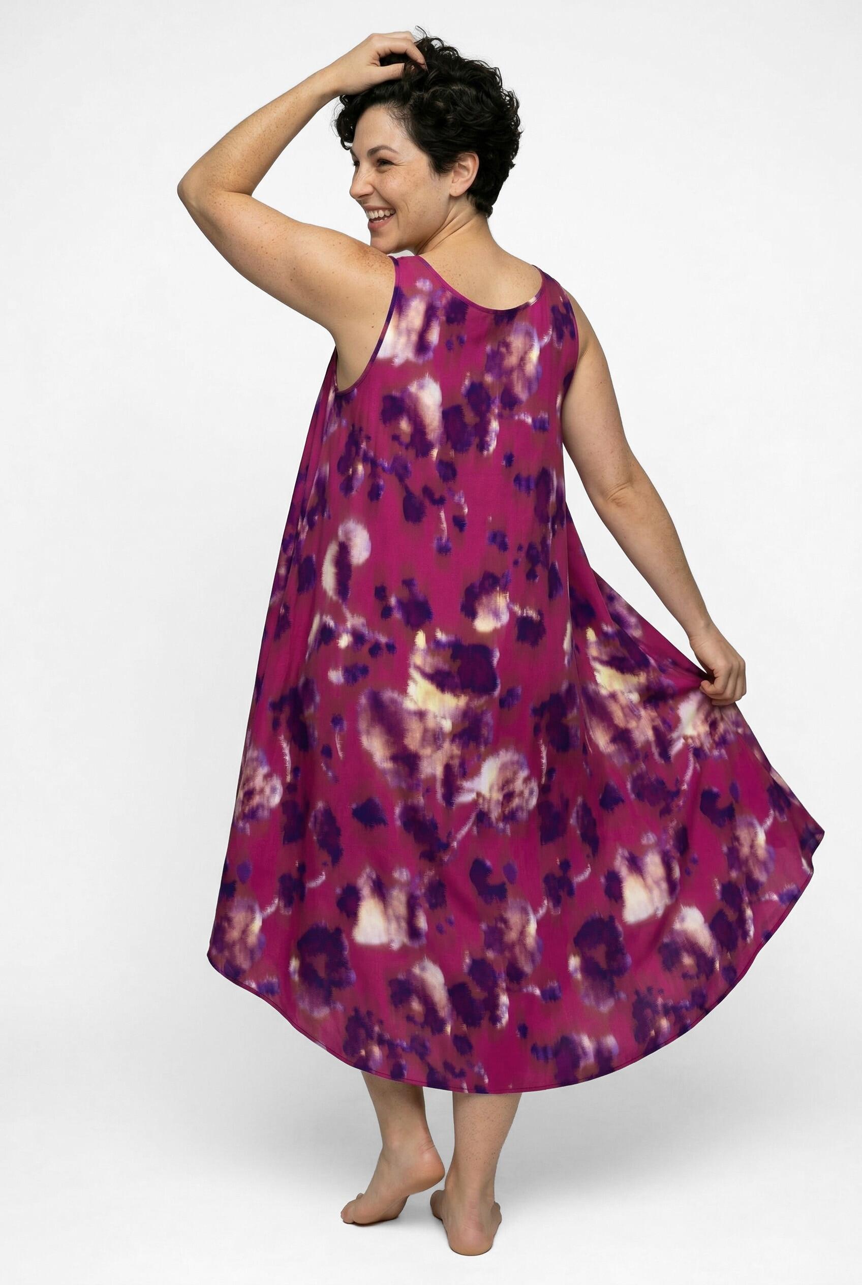 Femme Robe midi sans manches décolleté rond et motif à fleurs coupe évasée 2/7