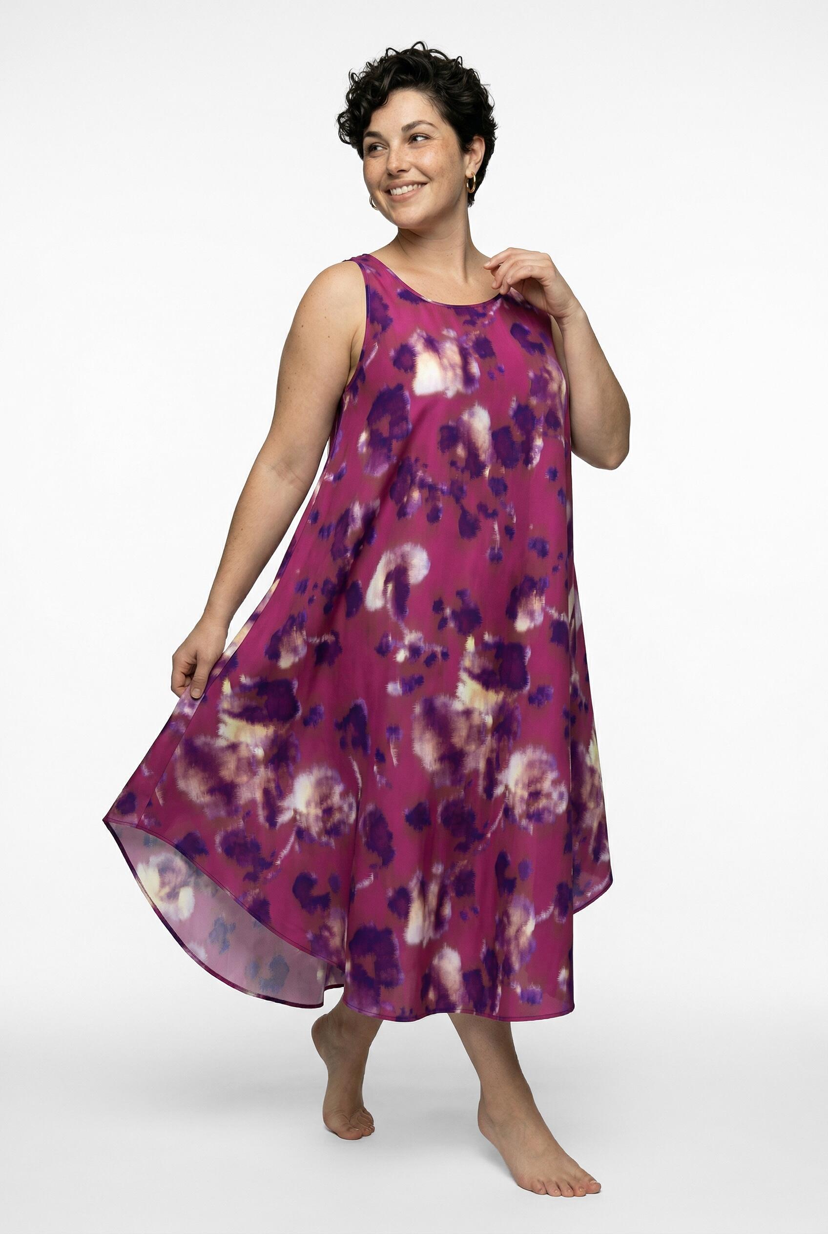 Femme Robe midi sans manches décolleté rond et motif à fleurs coupe évasée 5/7