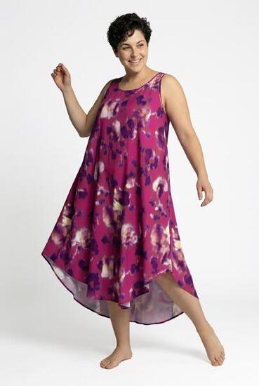 Damen Midikleid Blüten A-Linie Rundhals ärmellos