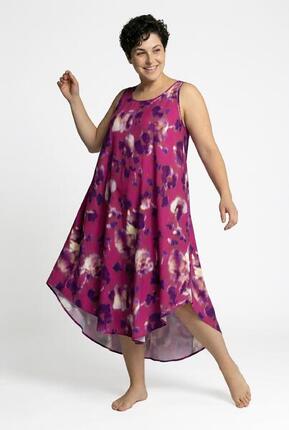 Damen Midikleid Blüten A-Linie Rundhals ärmellos