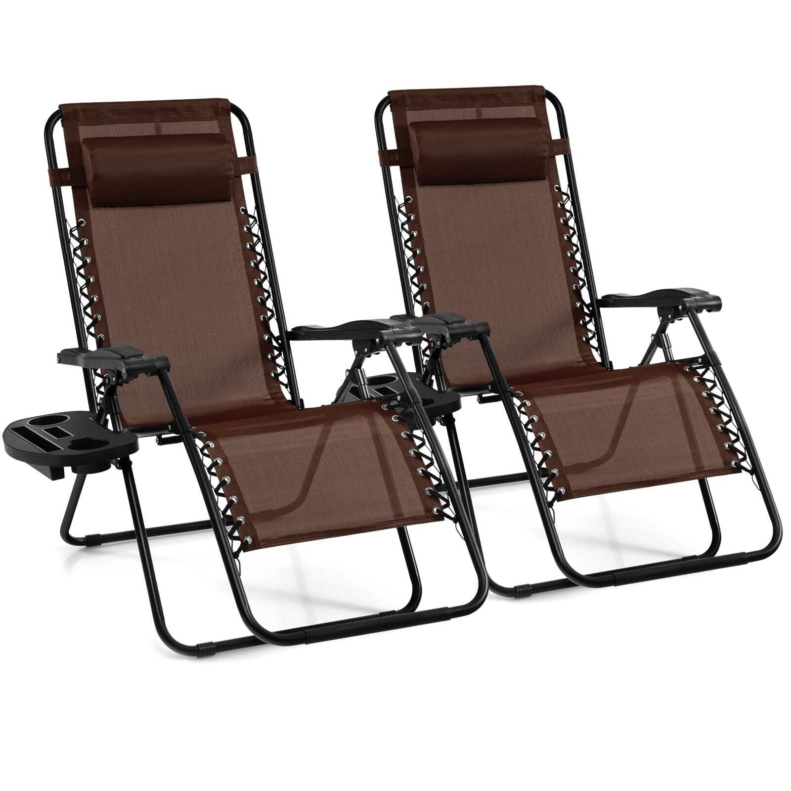 2pcs Adjustable Sun Lounge Recliner Folding Zero Gravity Chair