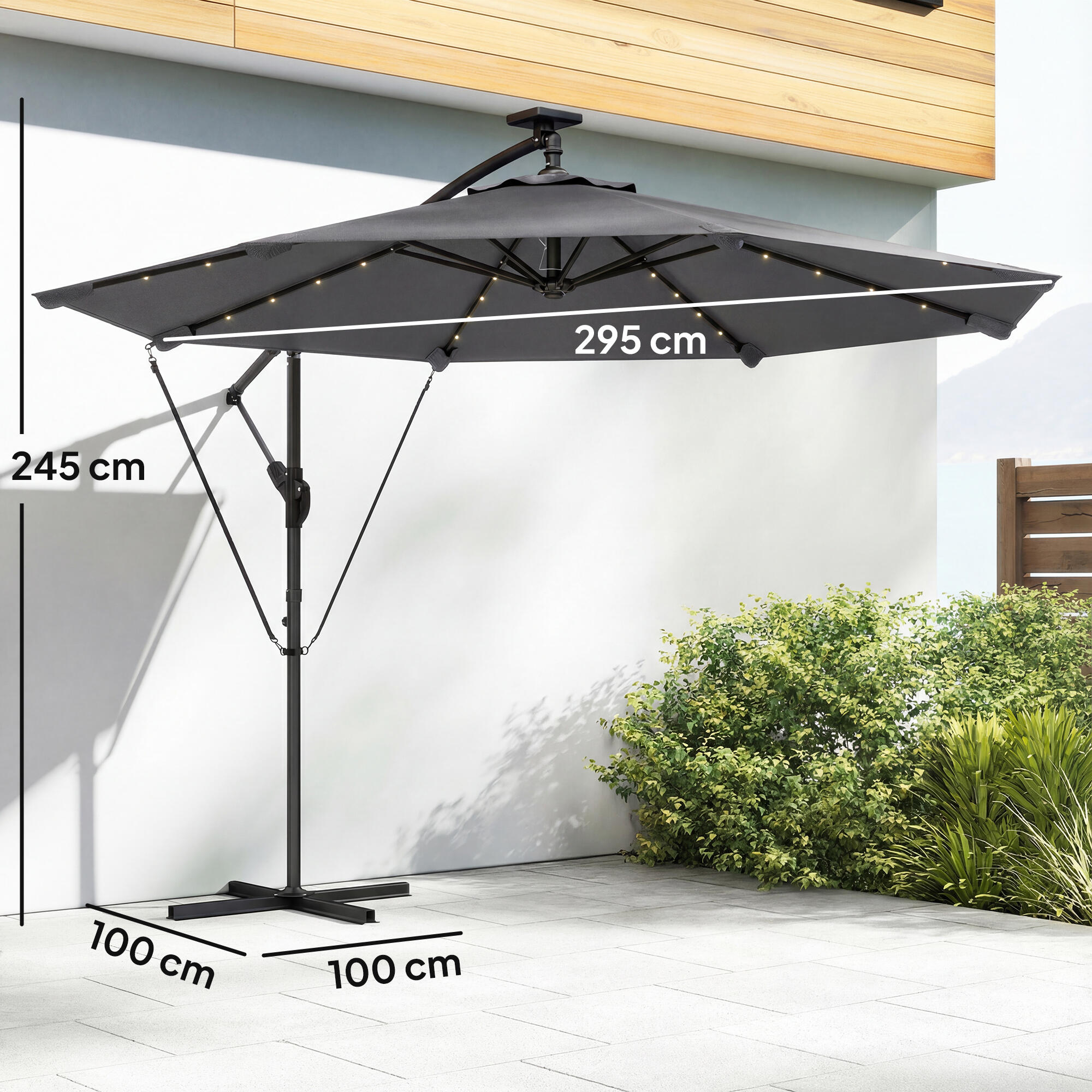 Parasol Excéntrico Outsunny 330x295x245 cm Gris Oscuro 3/5