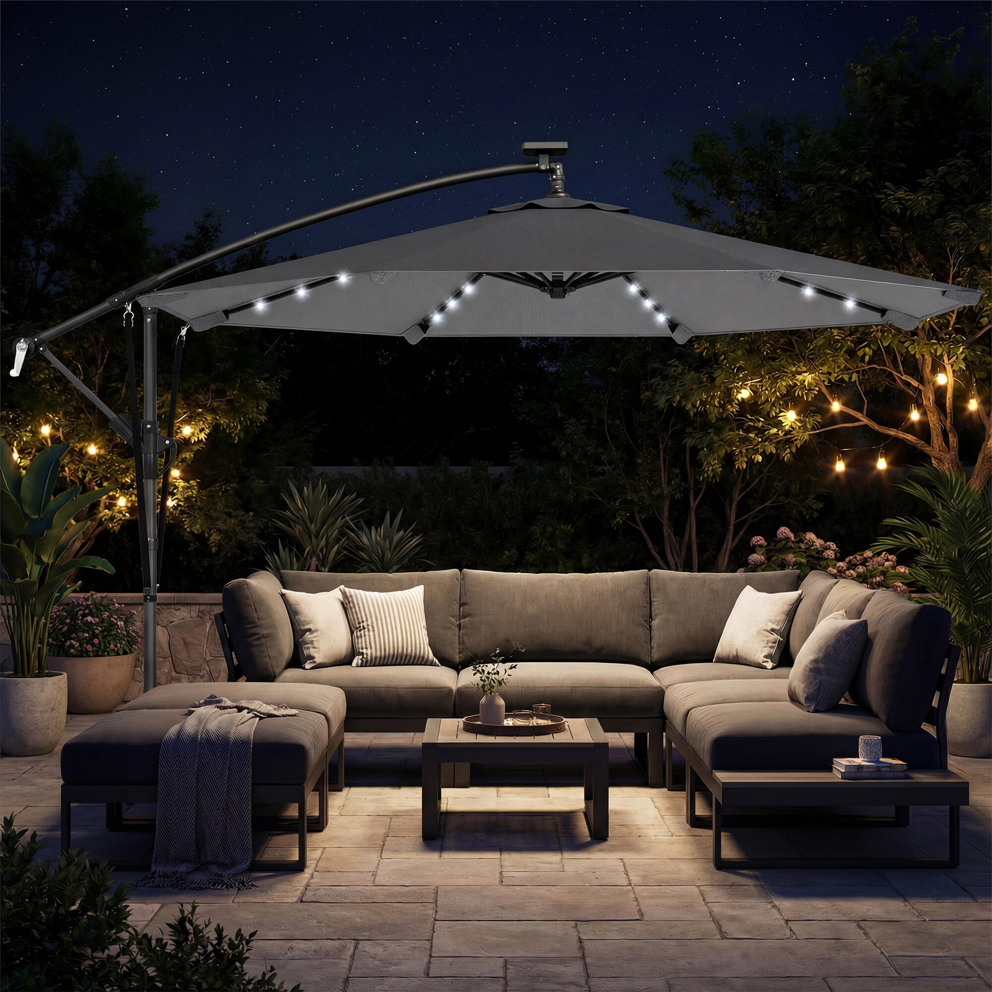 Parasol Excéntrico Outsunny 330x295x245 cm Gris Oscuro 2/5