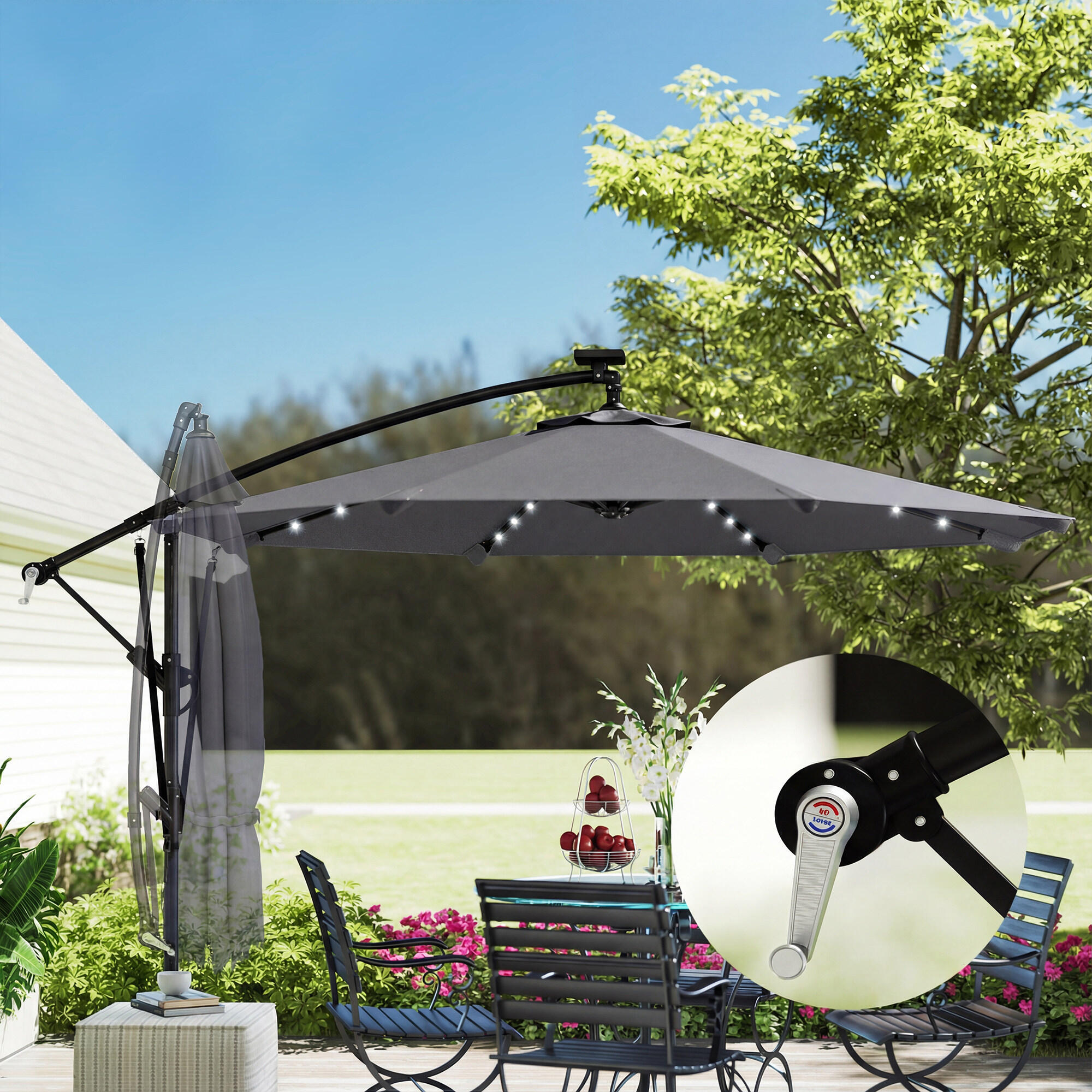 Parasol Excéntrico Outsunny 330x295x245 cm Gris Oscuro 5/5