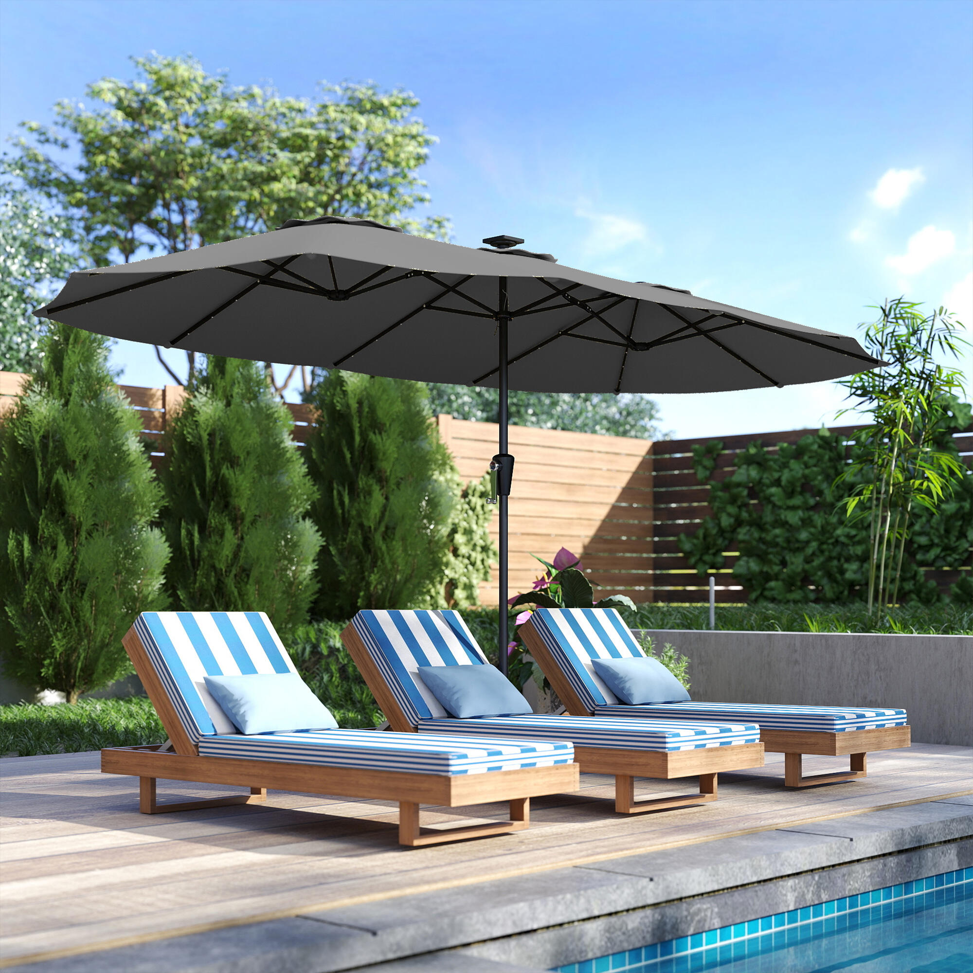 Sombrilla Doble Outsunny 395x215x238 cm Gris Oscuro 5/5