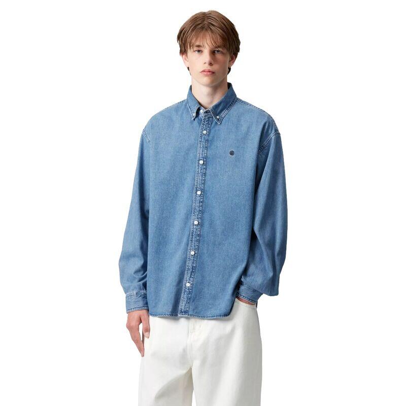 Camisa Azul Carhartt Lucas Shirt Blue Stone Washed de Corte Holgado 3/5