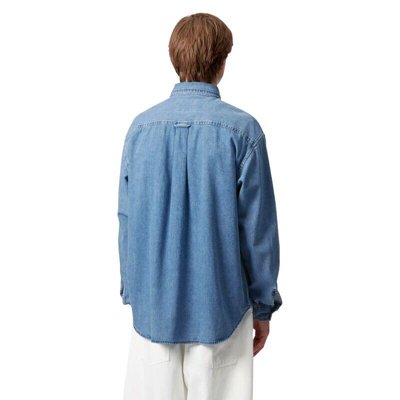 Camisa Azul Carhartt Lucas Shirt Blue Stone Washed de Corte Holgado 4/5