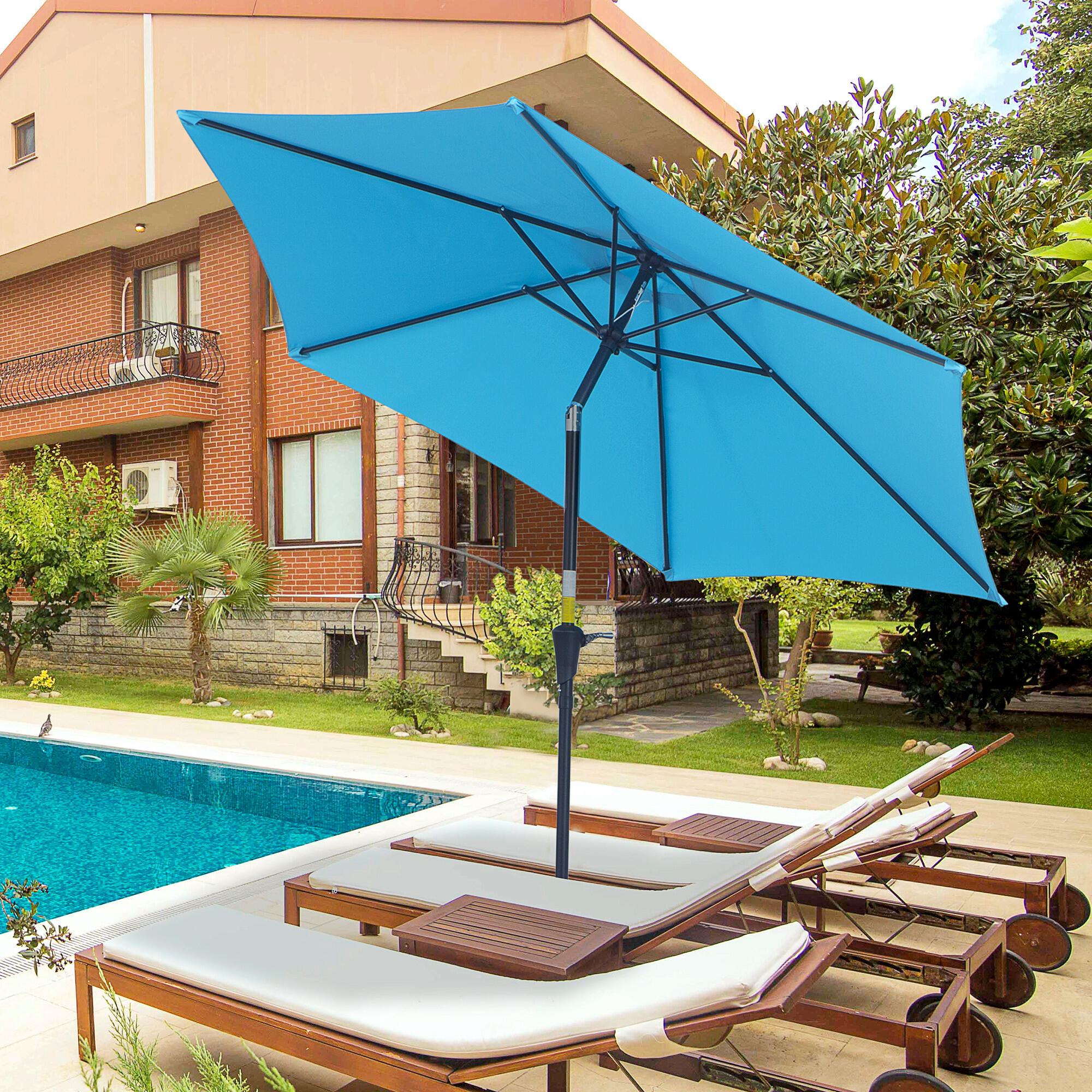 Sombrilla para Jardín Outsunny 260x260x235 cm Azul 2/5
