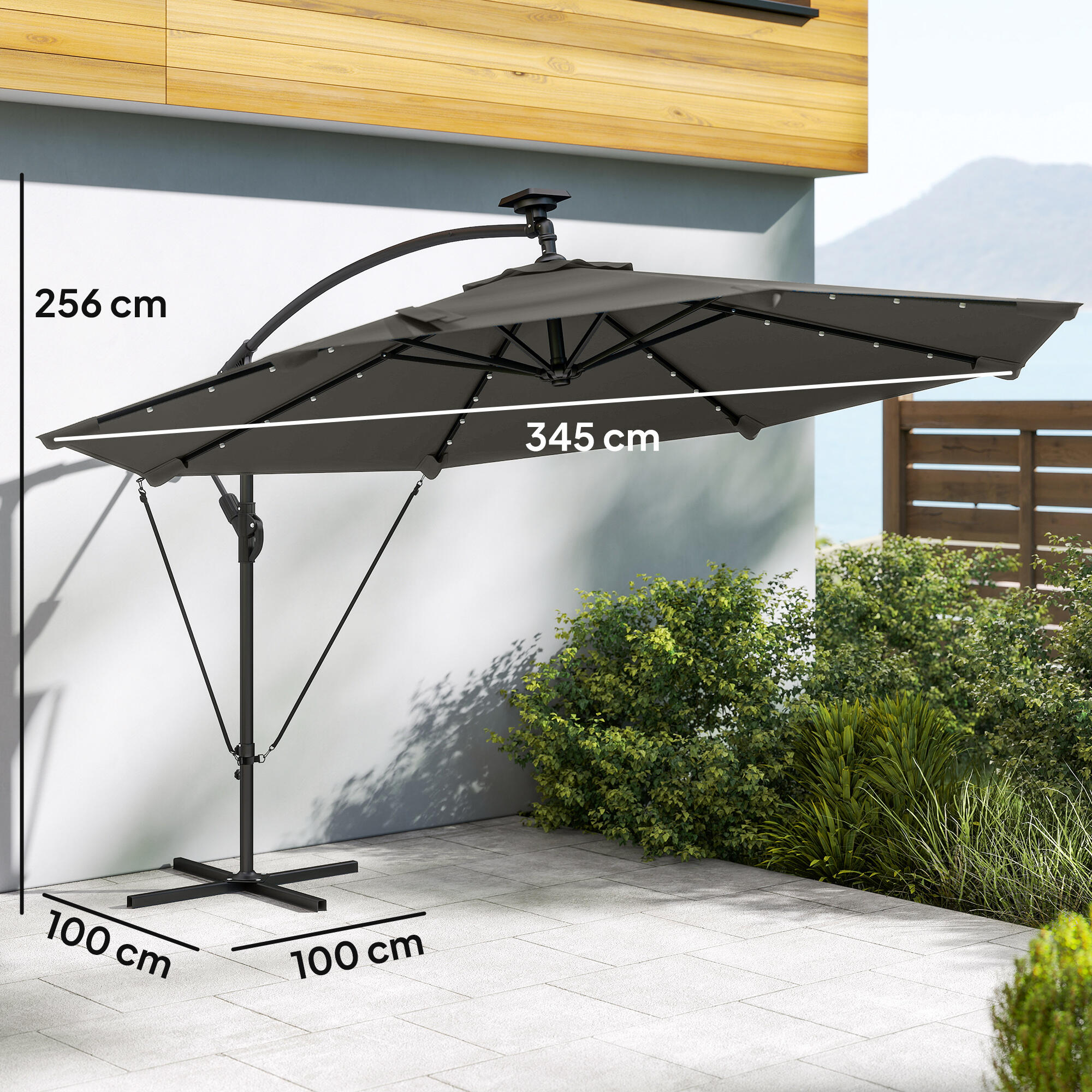 Parasol Excéntrico Outsunny 380x345x256 cm Gris Oscuro 3/5