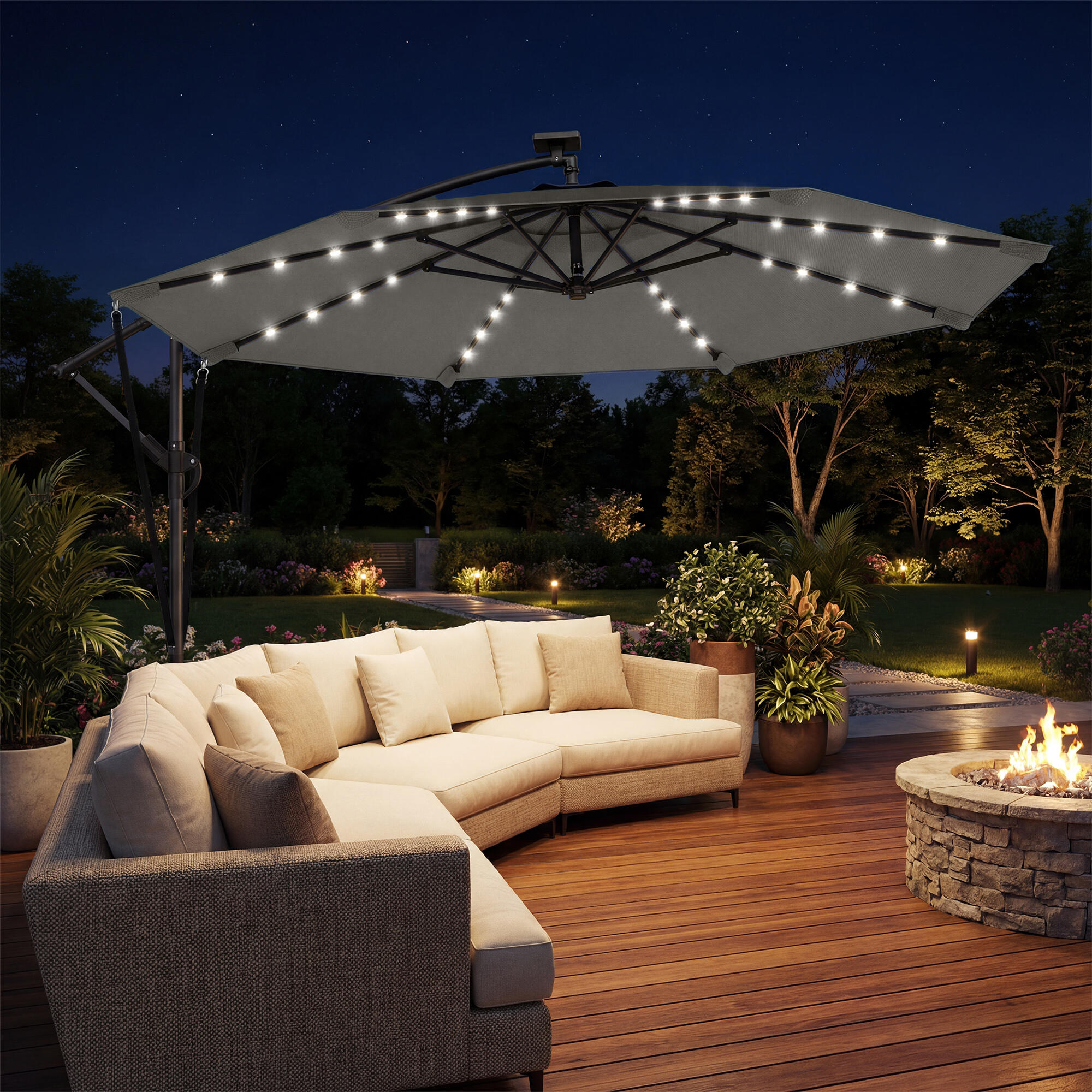 Parasol Excéntrico Outsunny 380x345x256 cm Gris Oscuro 2/5