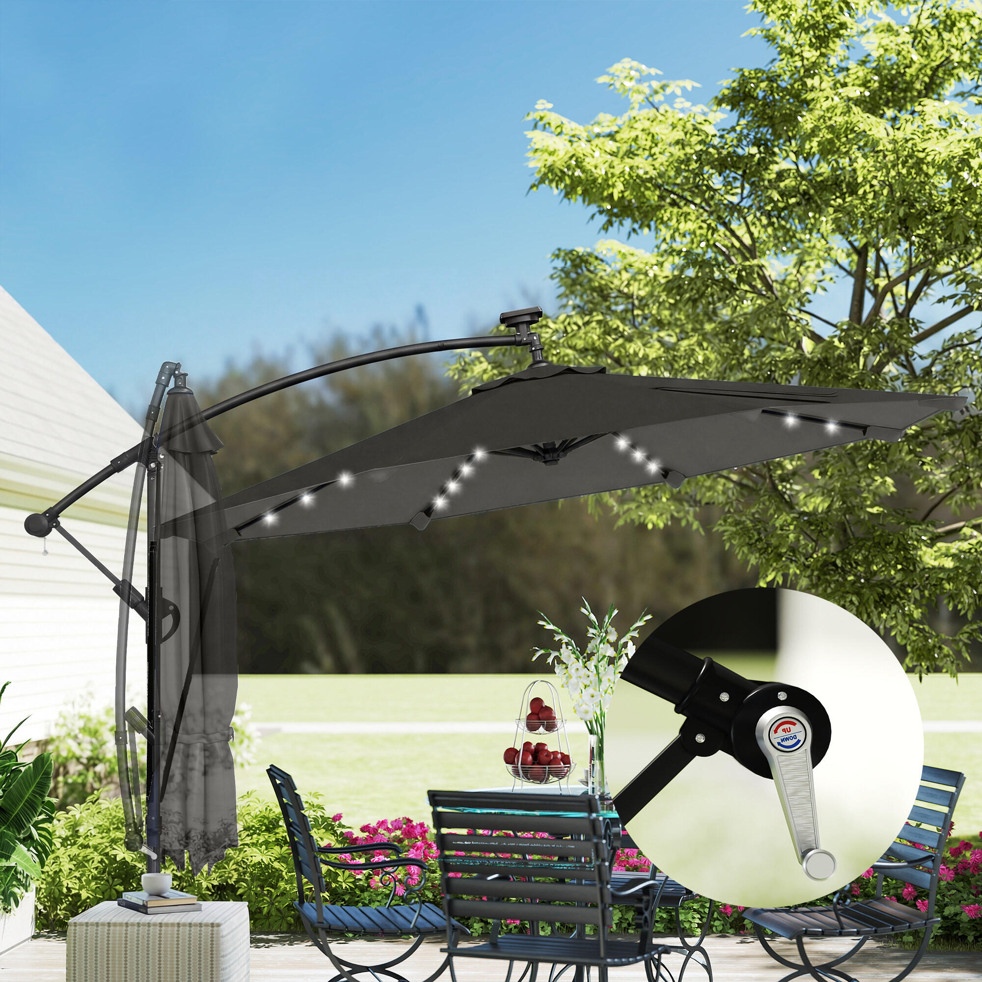 Parasol Excéntrico Outsunny 380x345x256 cm Gris Oscuro 5/5