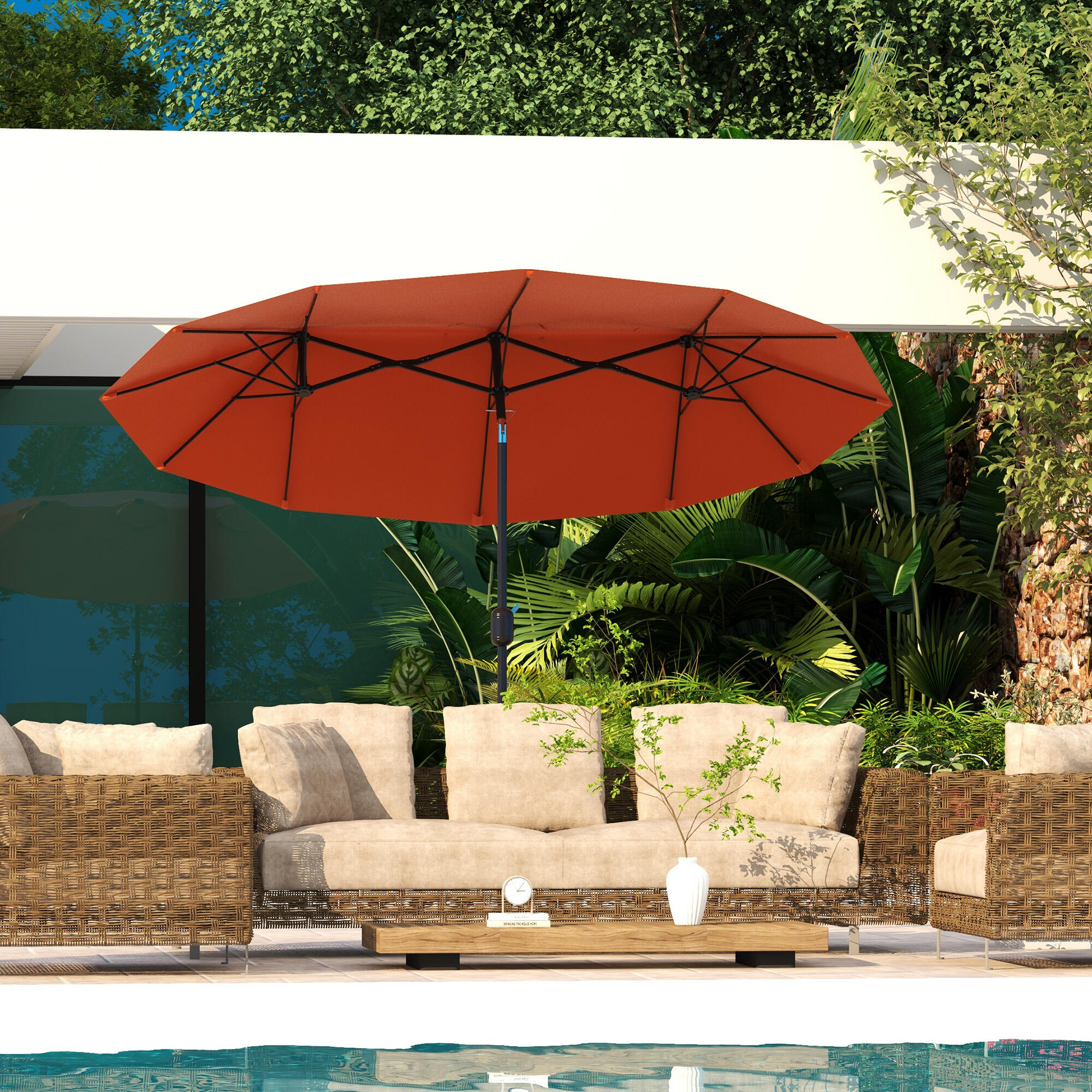 Sombrilla Doble Outsunny 295x152x222 cm Rojo Vino 2/5