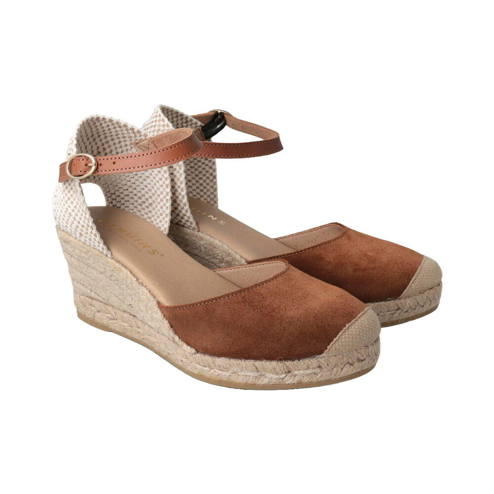 Alpargata con Cuña Marrón Genuins Carina Velour Mandorla con Hebilla Ajustable 2/4