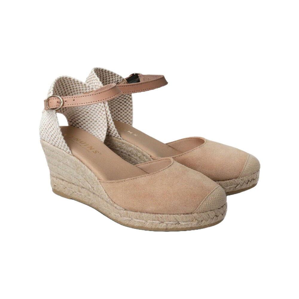 Alpargata con Cuña Beige Genuins Carina Velour Almond con Hebilla Ajustable 2/4