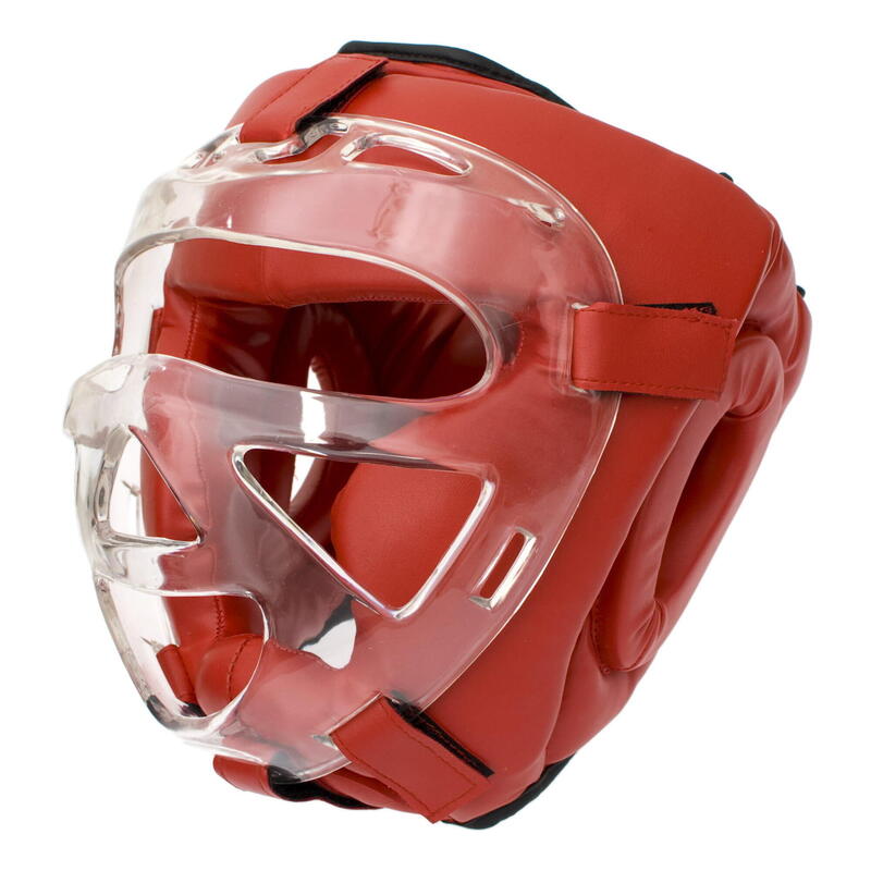 Kask bokserski skórzany z kratą Full Contact Red