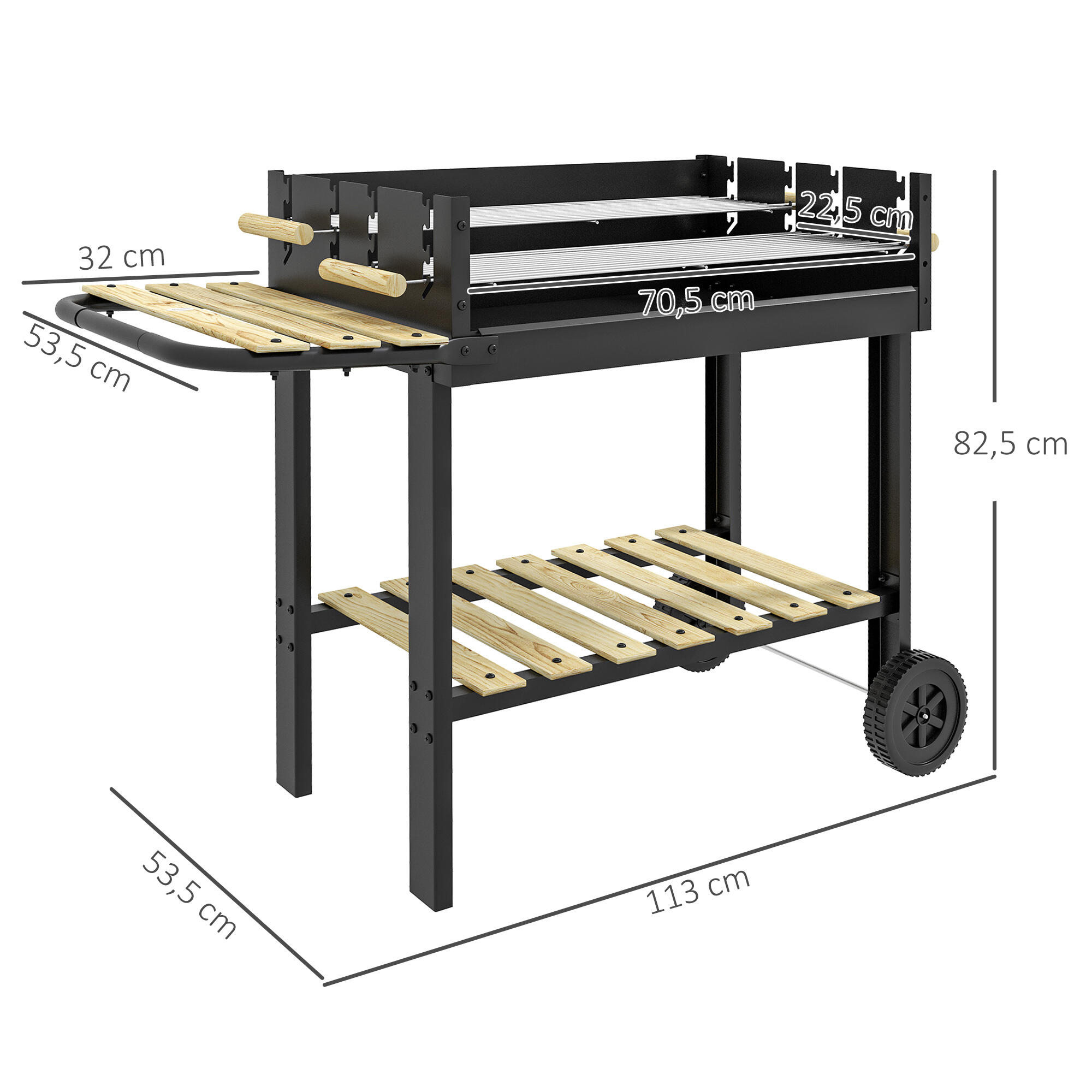 Barbacoa de Carbón Outsunny 113x53.5x82.5 cm Negro 3/5