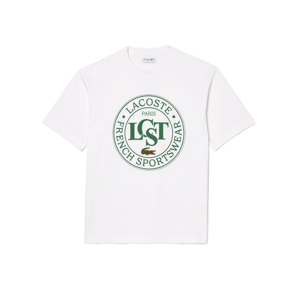 Camiseta Blanca Lacoste Estampada De Corte Amplio De Algodón Grueso 1/5