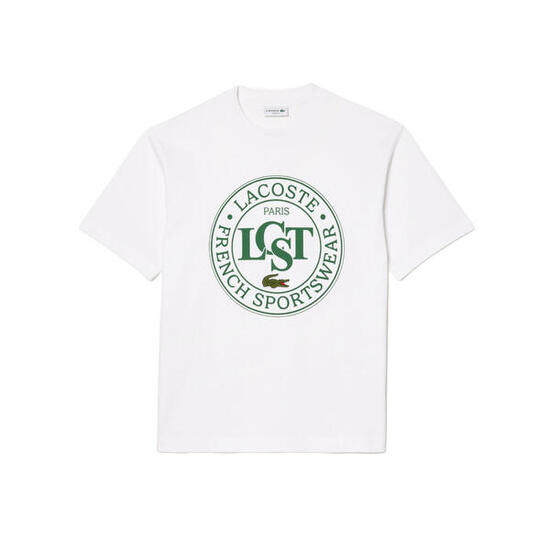 Camiseta Blanca Lacoste Estampada De Corte Amplio De Algodón Grueso