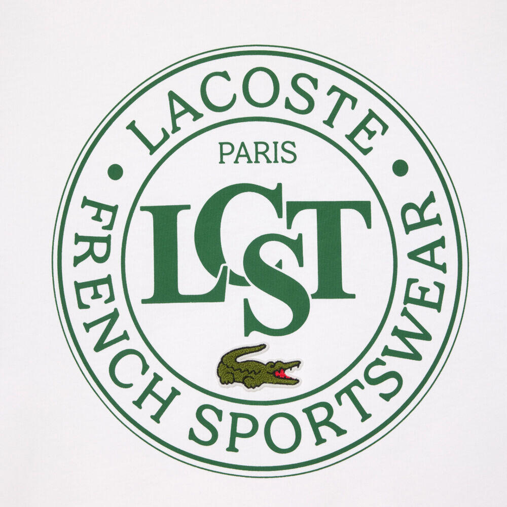 Camiseta Blanca Lacoste Estampada De Corte Amplio De Algodón Grueso 2/5