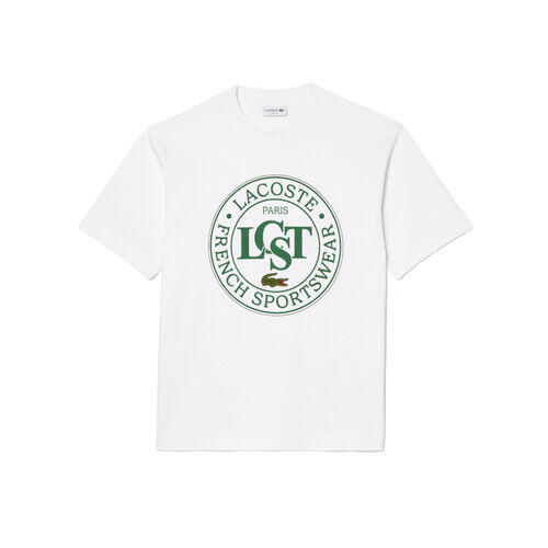 Camiseta Blanca Lacoste Estampada De Corte Amplio De Algodón Grueso 5/5