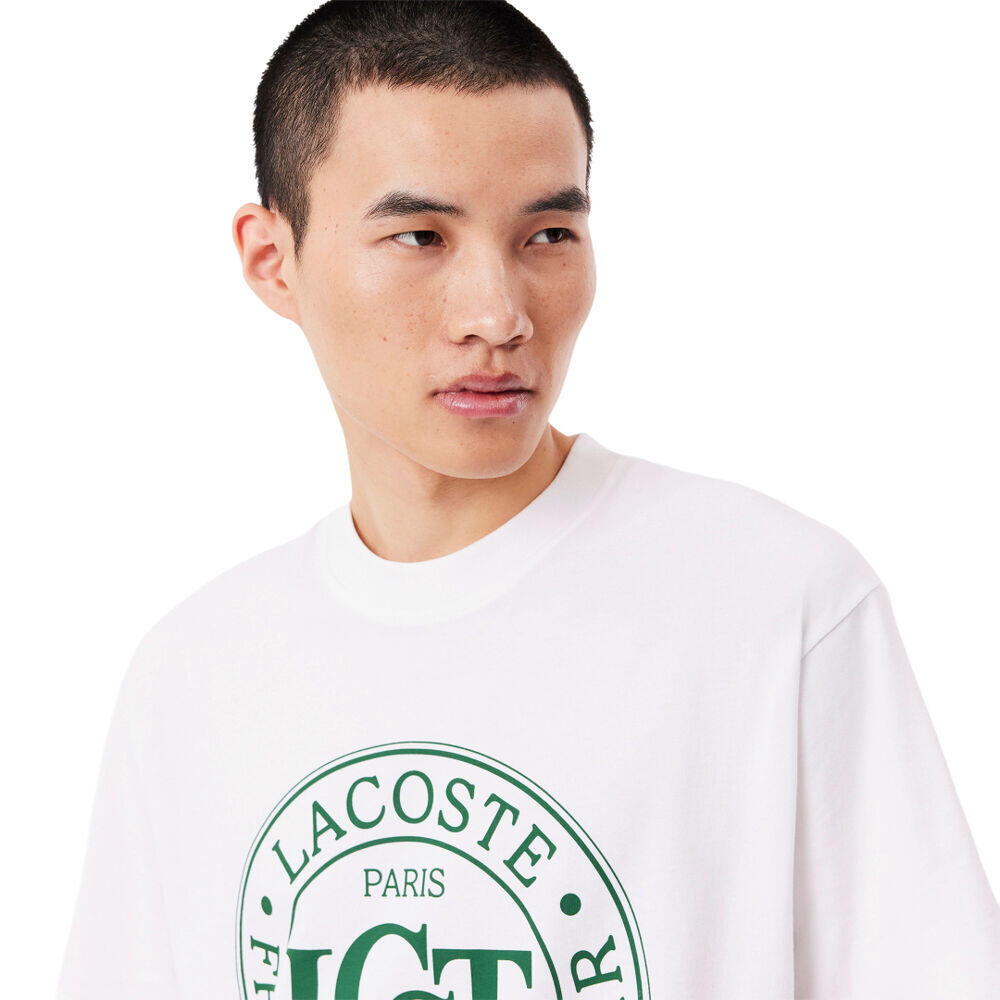 Camiseta Blanca Lacoste Estampada De Corte Amplio De Algodón Grueso 4/5