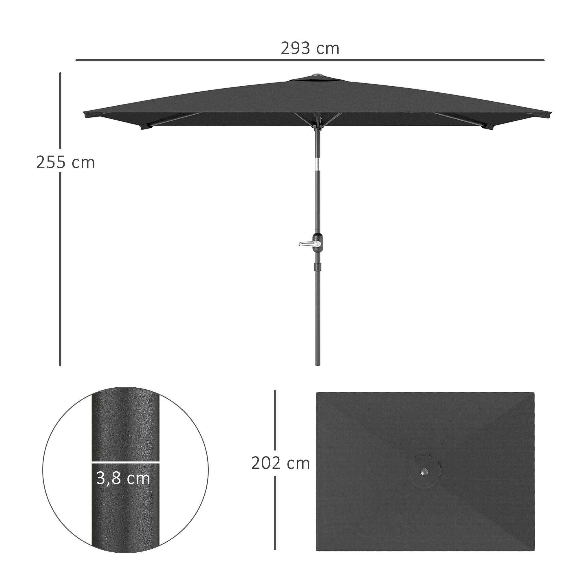 Sombrilla de Jardín Outsunny 198x294x255 cm Gris Oscuro 3/5