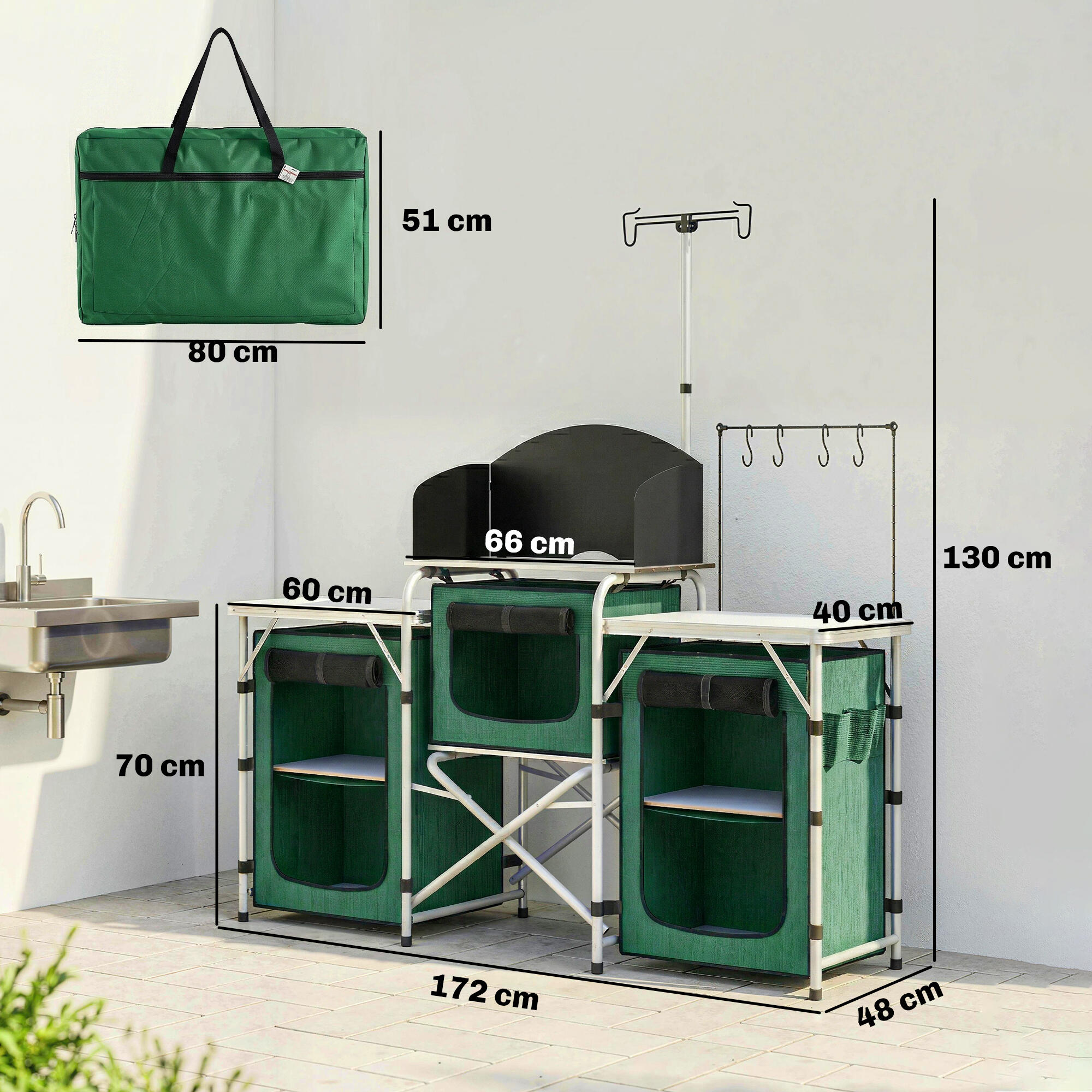 Armário para camping 172x48x119 cm verde Outsunny 3/5
