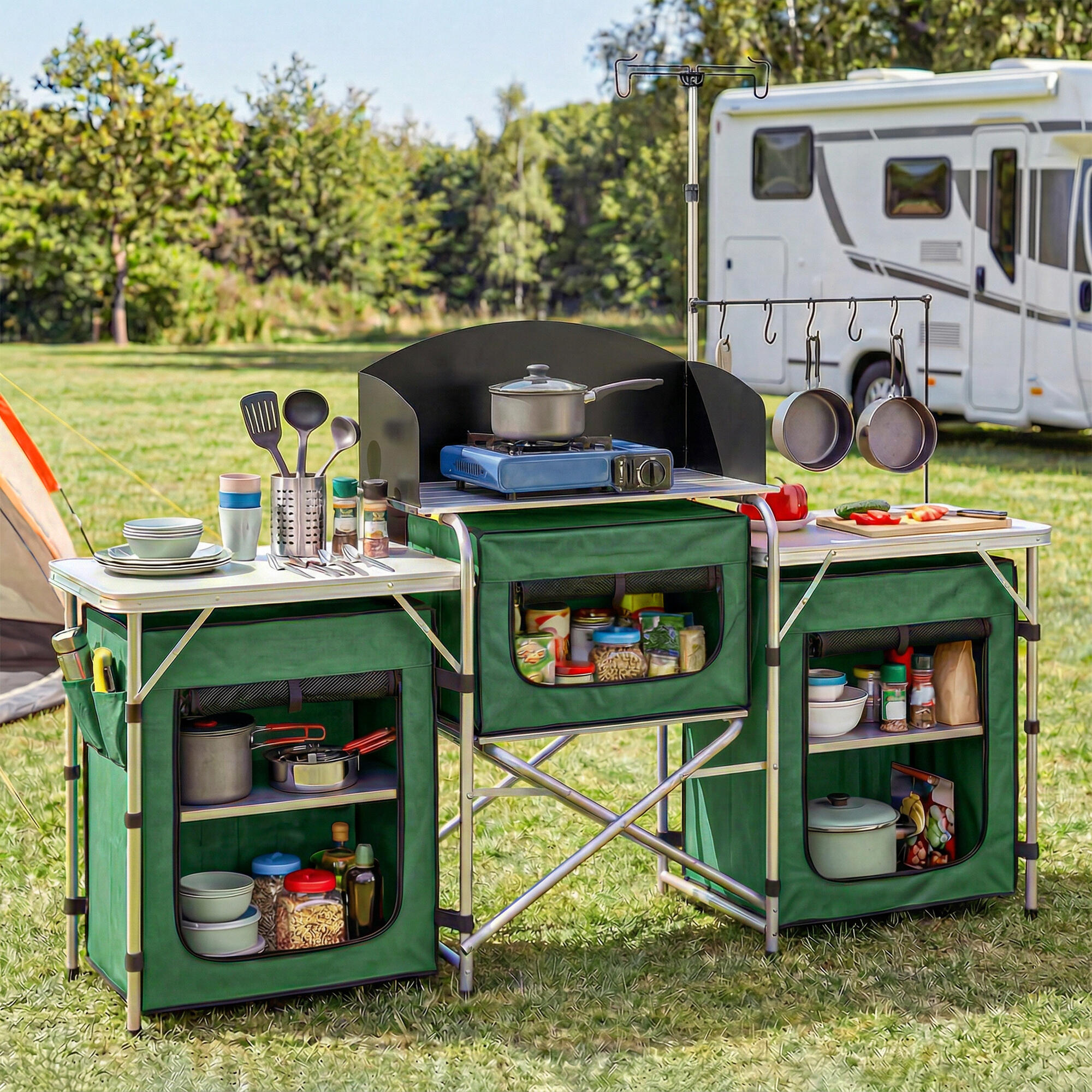 Armário para camping 172x48x119 cm verde Outsunny 2/5