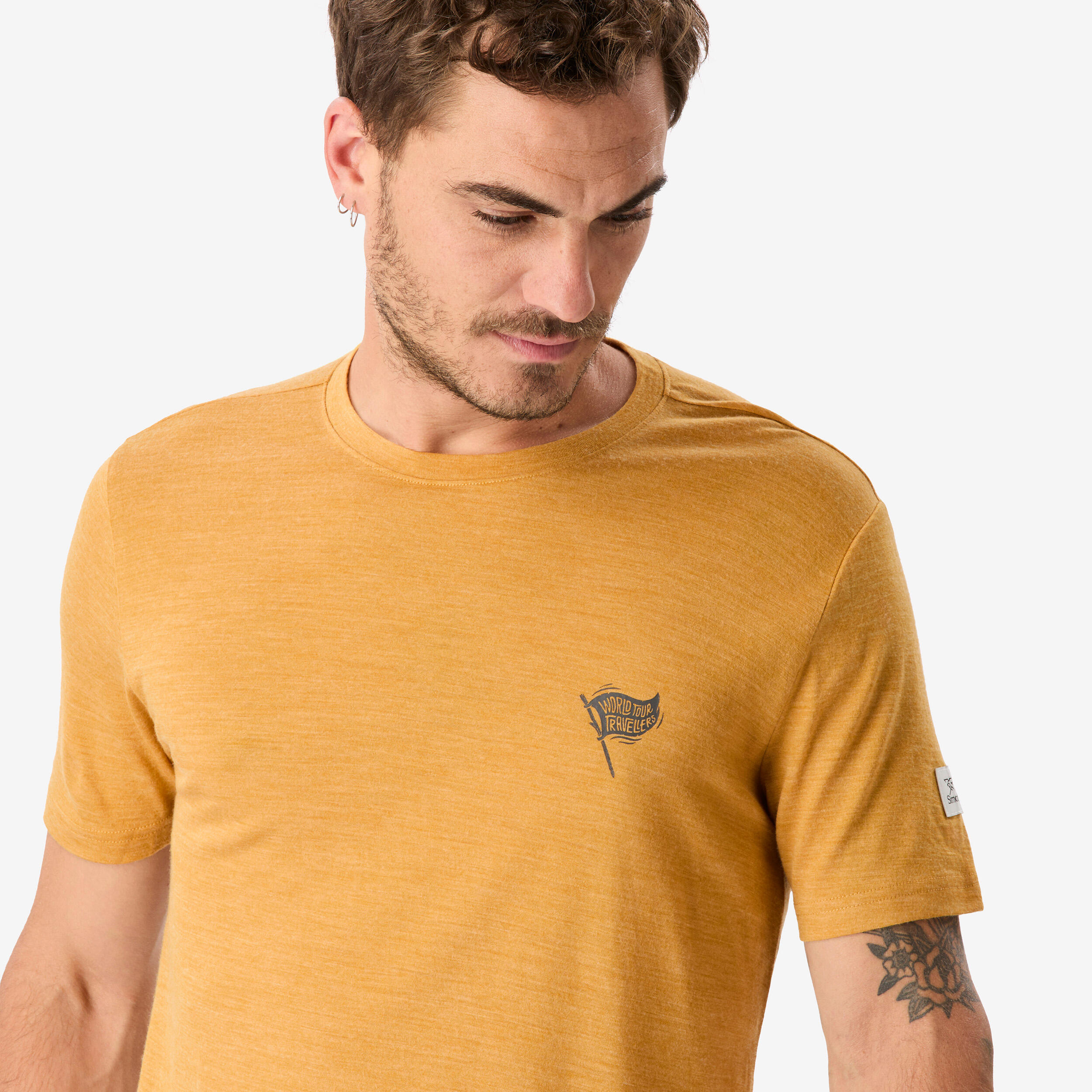 T-shirt manches courtes de trek en laine mérinos homme, Merino Fresh jaune 2/7