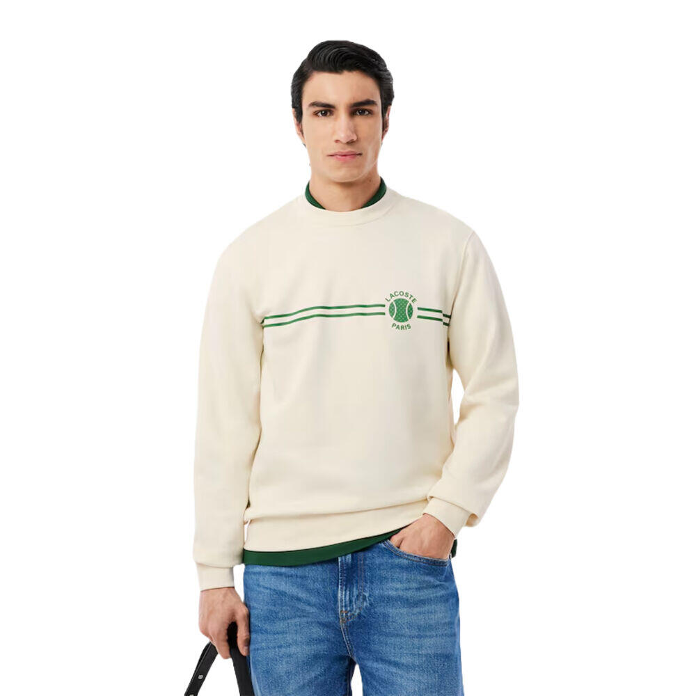 Sudadera Beige Lacoste de Felpa con Estampado de Tenis Laponie 2/4