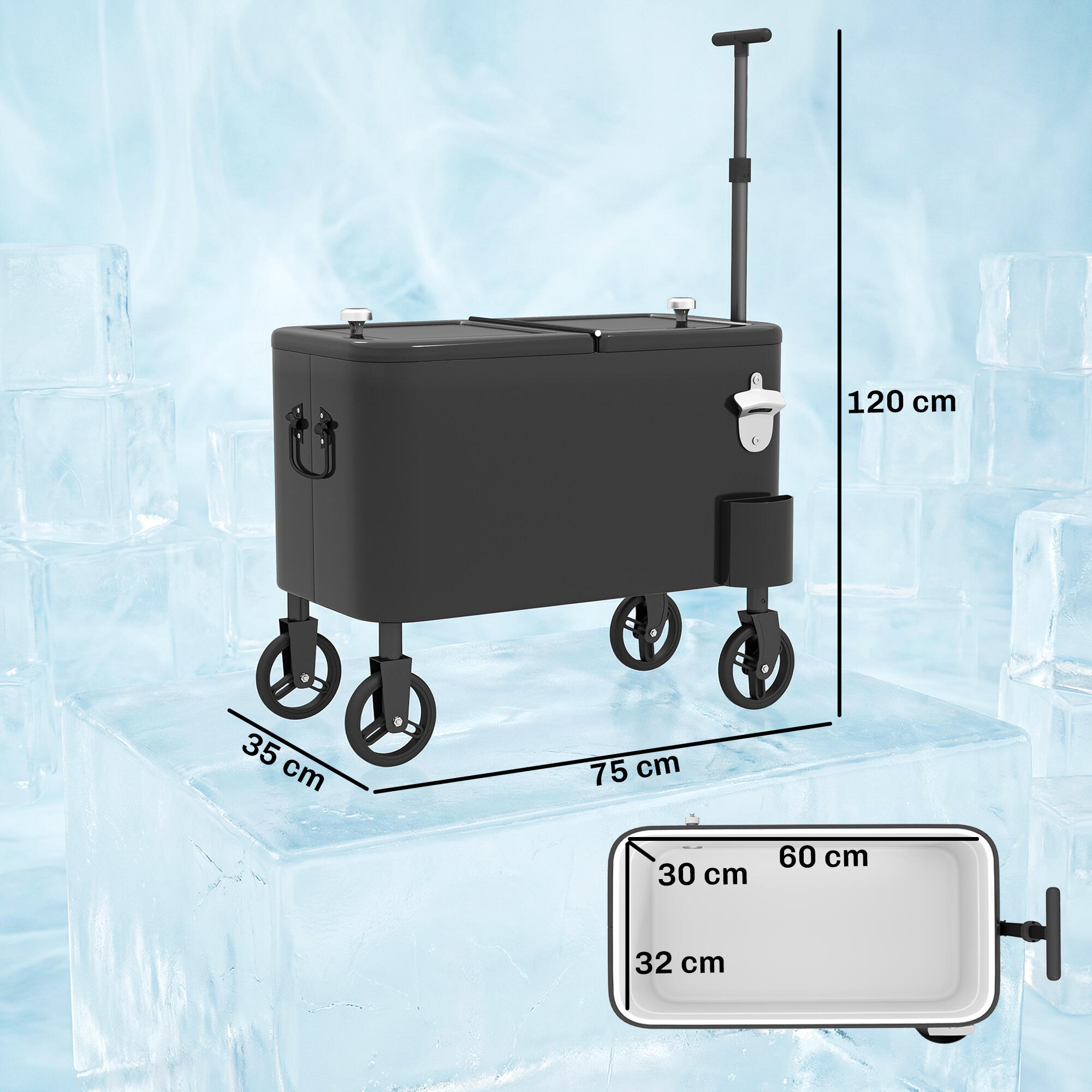 Carrito Nevera Outsunny 75x35x120 cm Negro 3/5