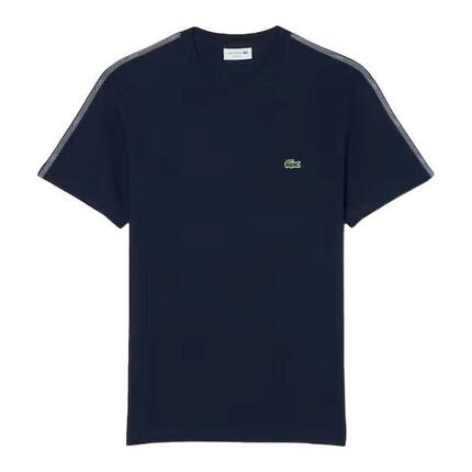 Camiseta Azul Marino Lacoste con Raya en la Manga de Estilo Casual y Deportivo