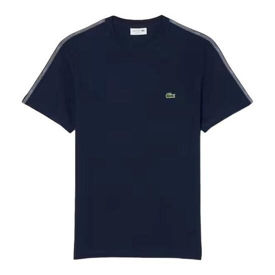 Camiseta Azul Marino Lacoste con Raya en la Manga de Estilo Casual y Deportivo