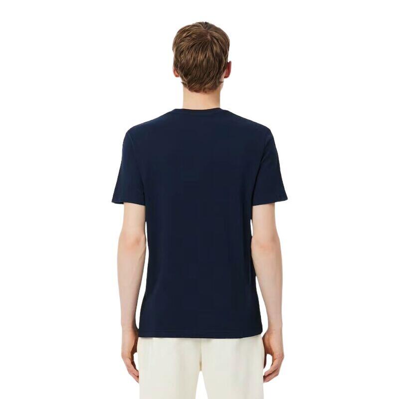 Camiseta Azul Marino Lacoste con Raya en la Manga de Estilo Casual y Deportivo 3/4