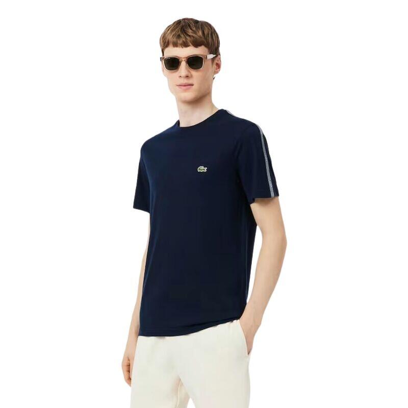 Camiseta Azul Marino Lacoste con Raya en la Manga de Estilo Casual y Deportivo 2/4