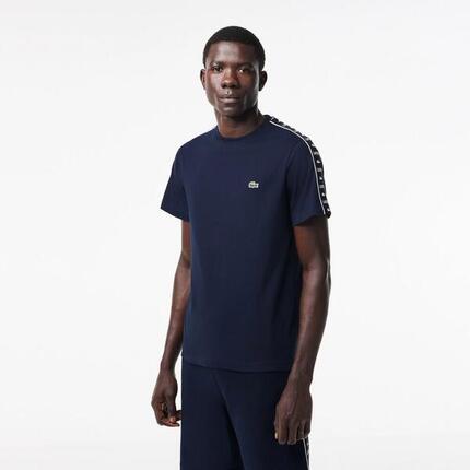 Camiseta Azul Marino Lacoste con Rayas de Logo