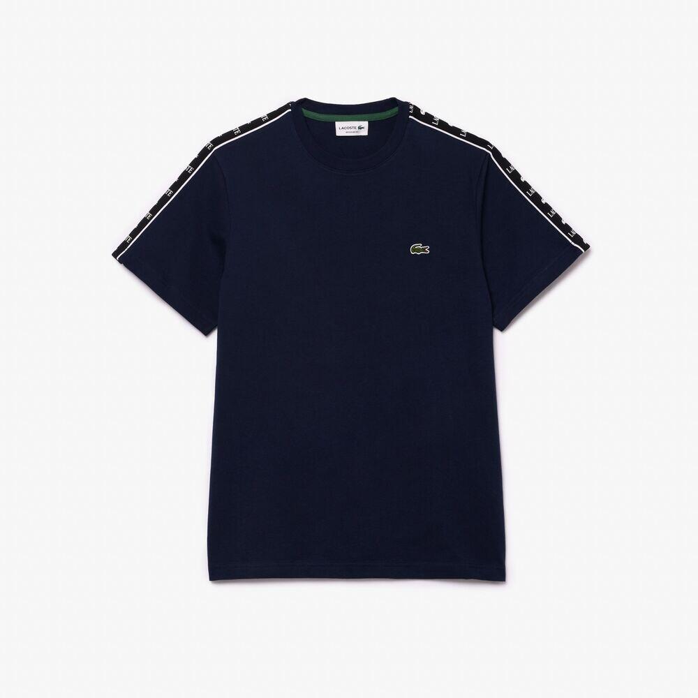 Camiseta Azul Marino Lacoste con Rayas de Logo 3/4