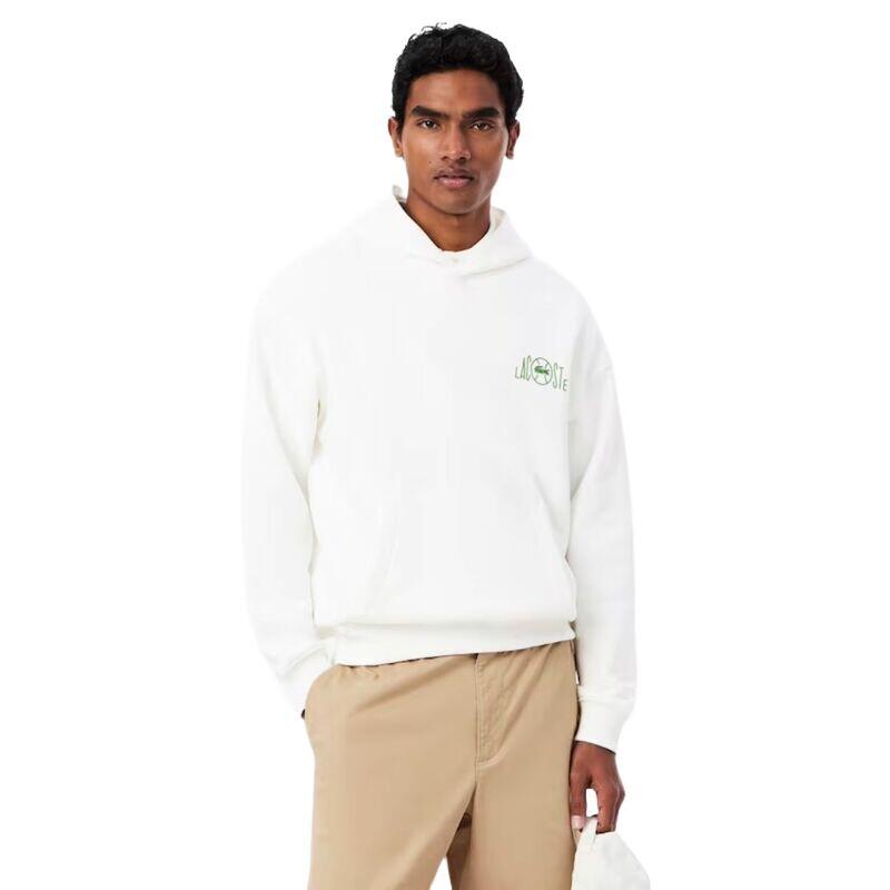 Sudadera Blanca Lacoste con Capucha con Impresión de Corte Holgado 3/5
