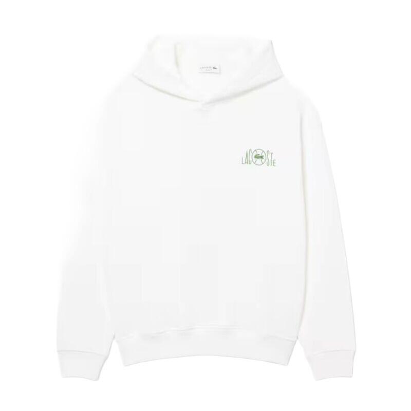 Sudadera Blanca Lacoste con Capucha con Impresión de Corte Holgado 2/5