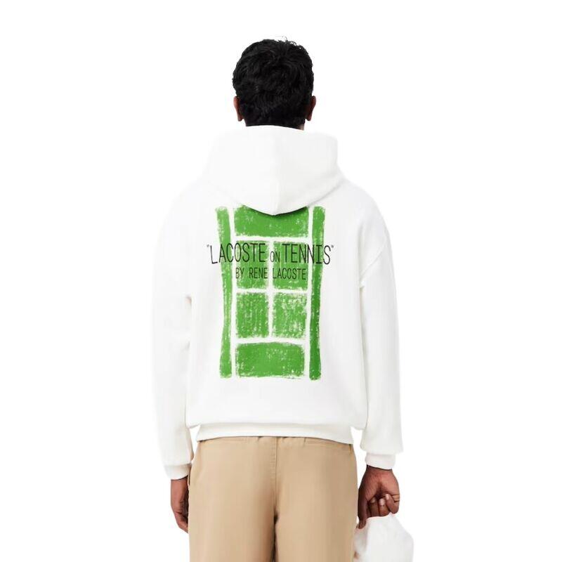 Sudadera Blanca Lacoste con Capucha con Impresión de Corte Holgado 4/5